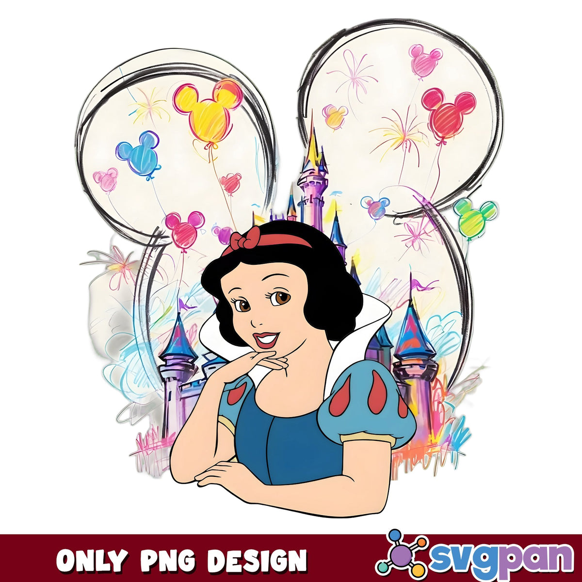 Snow White Castle Mickey Balloons PNG, Disney Princess PNG, Castle PNG