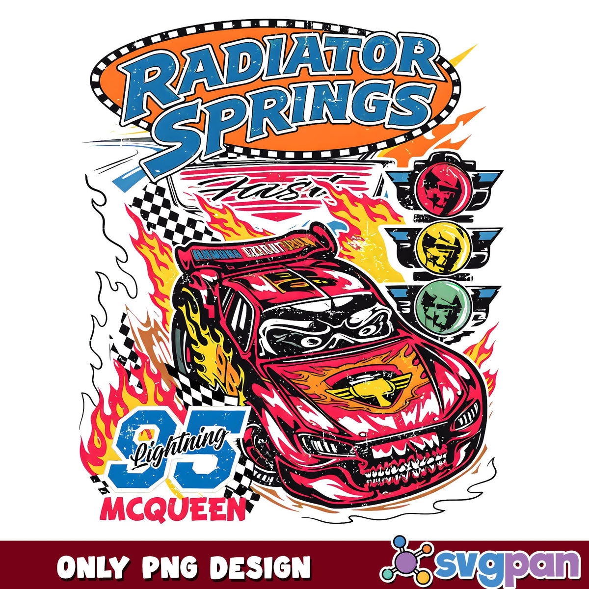 Radiator Springs Flaming McQueen Badge PNG, Cars PNG, Flames PNG