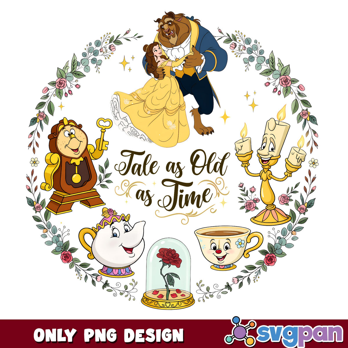 Tale As Old As Time Belle Beast Wreath PNG, Belle PNG, Rose PNG