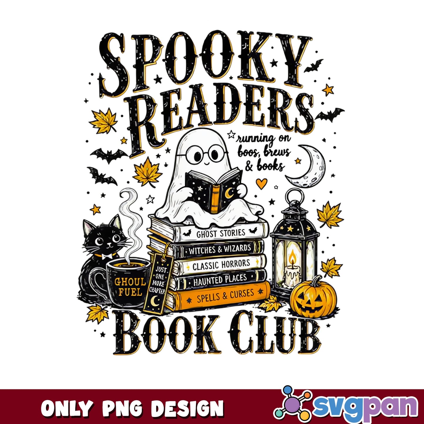 Spooky Readers Book Club PNG, Halloween Ghost PNG, Bookish PNG