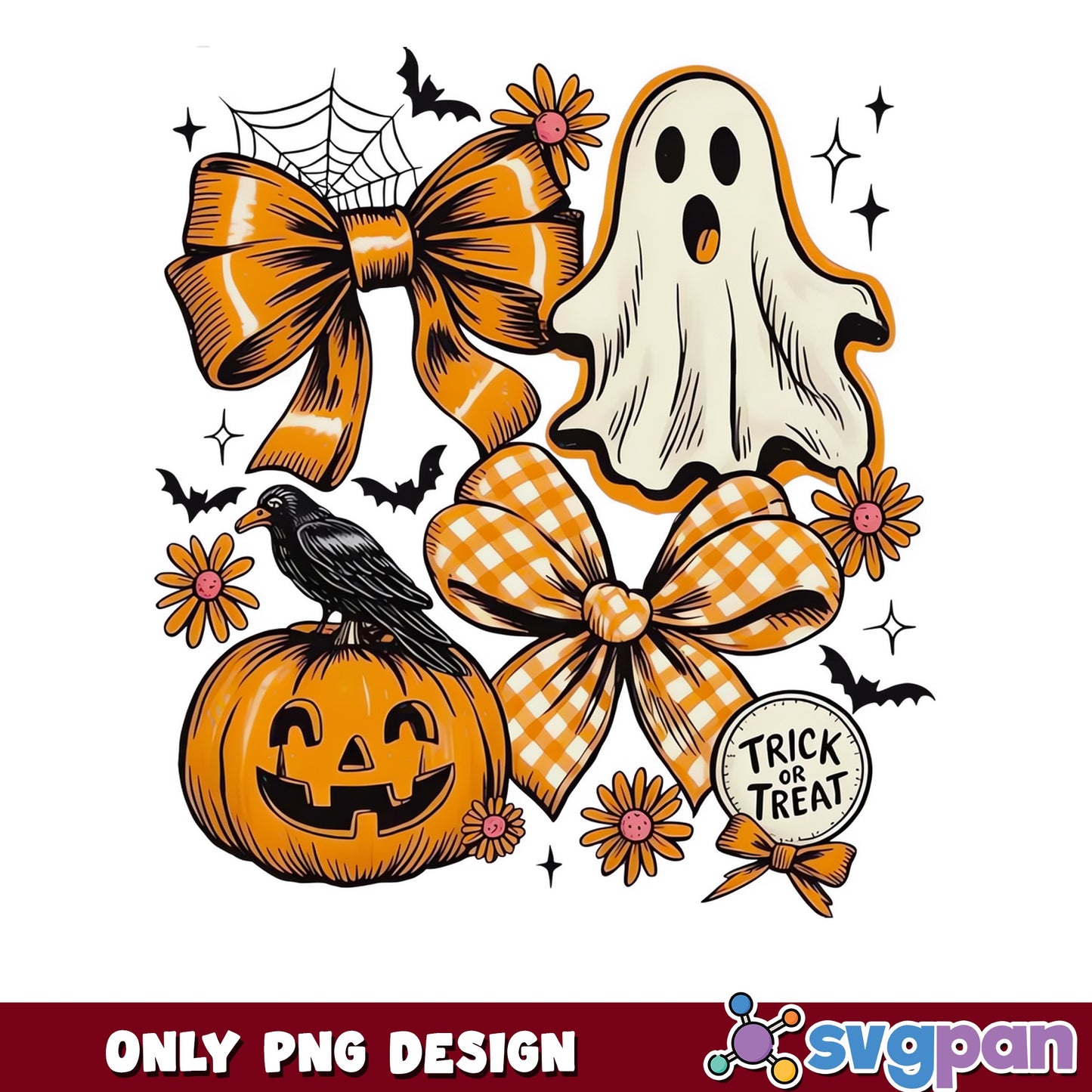 Halloween Ghost Coquette Bow PNG, Trick Or Treat PNG, Pumpkin PNG