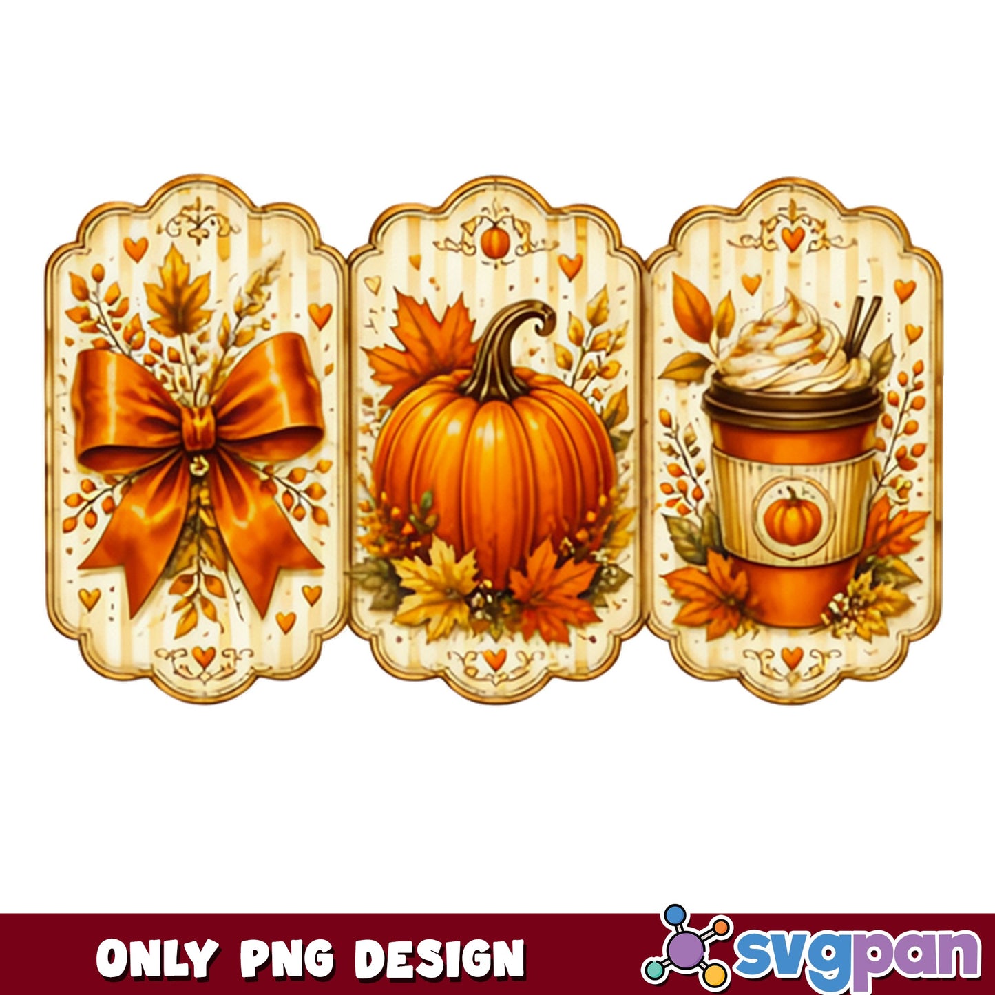 Fall Pumpkin Spice Latte PNG, Autumn Bow Vintage PNG, Thanksgiving PNG