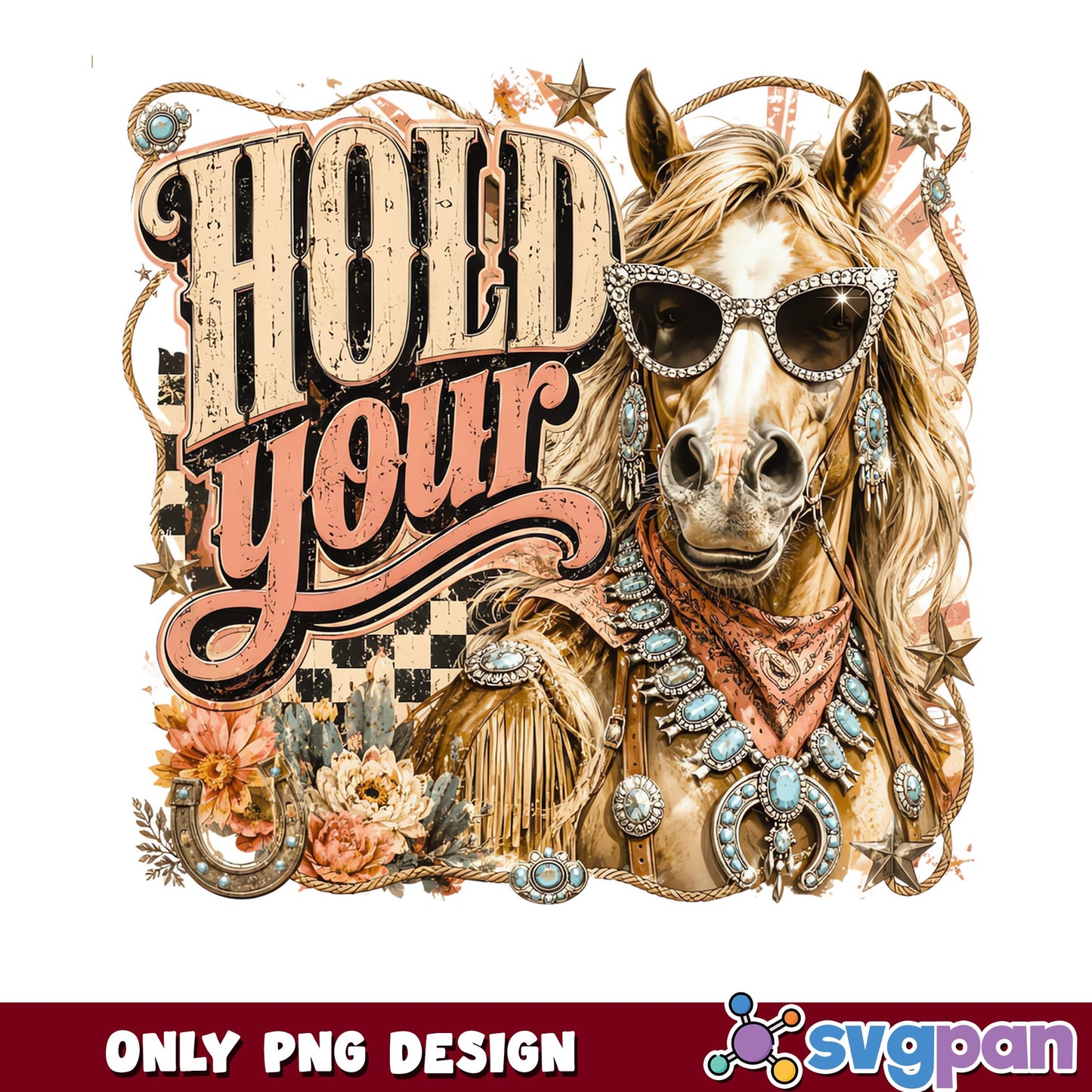 Hold Your Horses Western Cowgirl PNG, Boho Horse PNG, Retro PNG