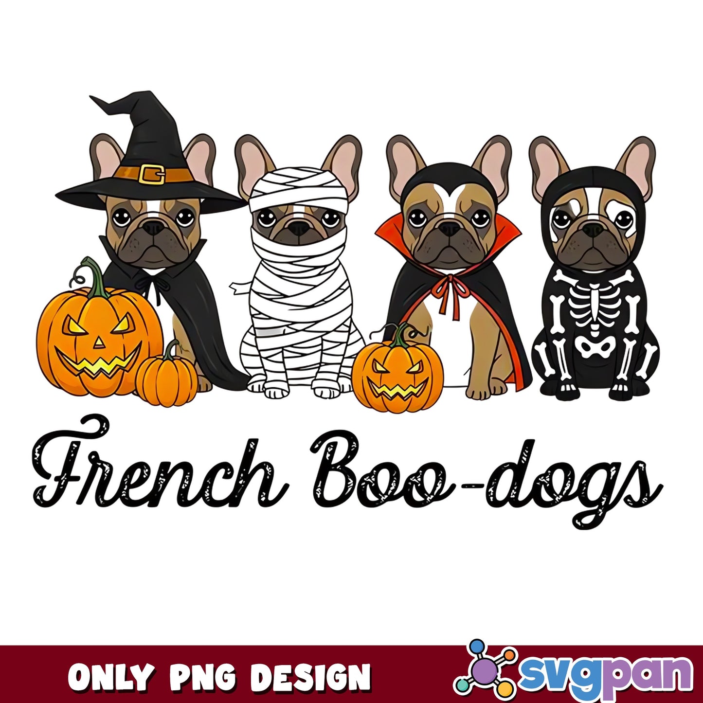 French Boo-Dogs Halloween PNG, French Bulldog PNG, Halloween PNG