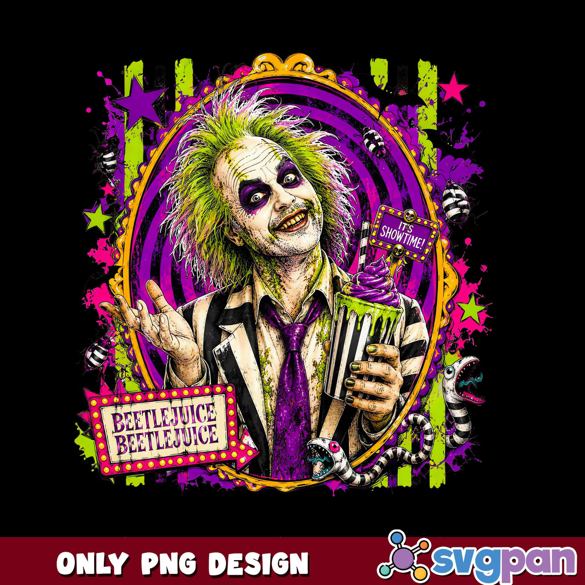 Beetlejuice Beetlejuice Its Showtime PNG, Halloween Horror PNG, Retro PNG