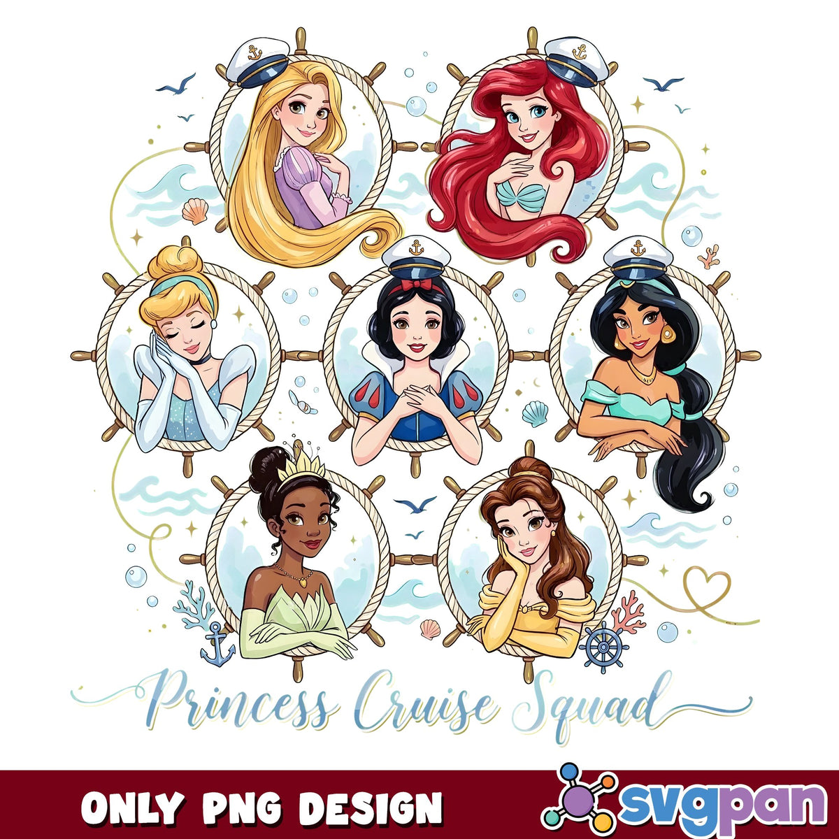 Princess Cruise Squad PNG, Disney Cruise Princesses PNG, Anchor PNG
