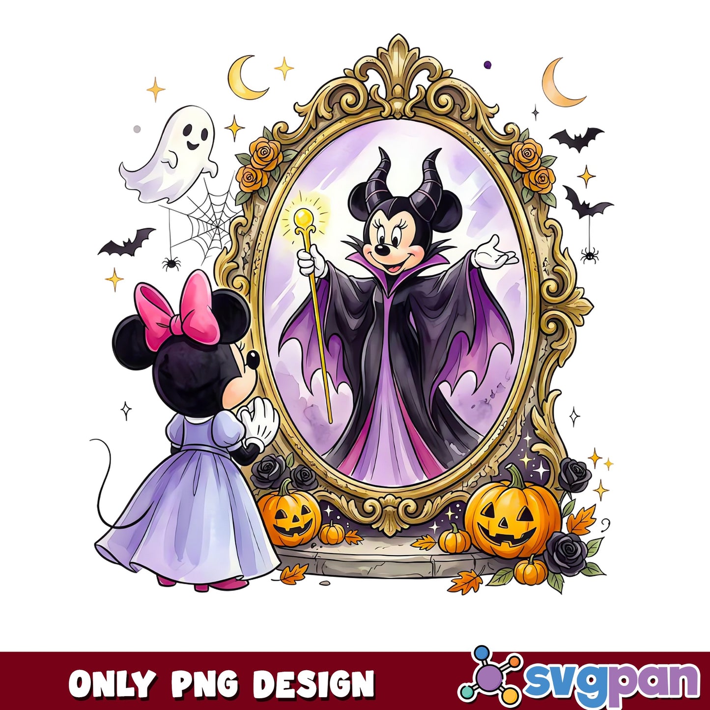 Minnie Mouse Maleficent Halloween PNG, Disney Mirror Magic, Spooky PNG