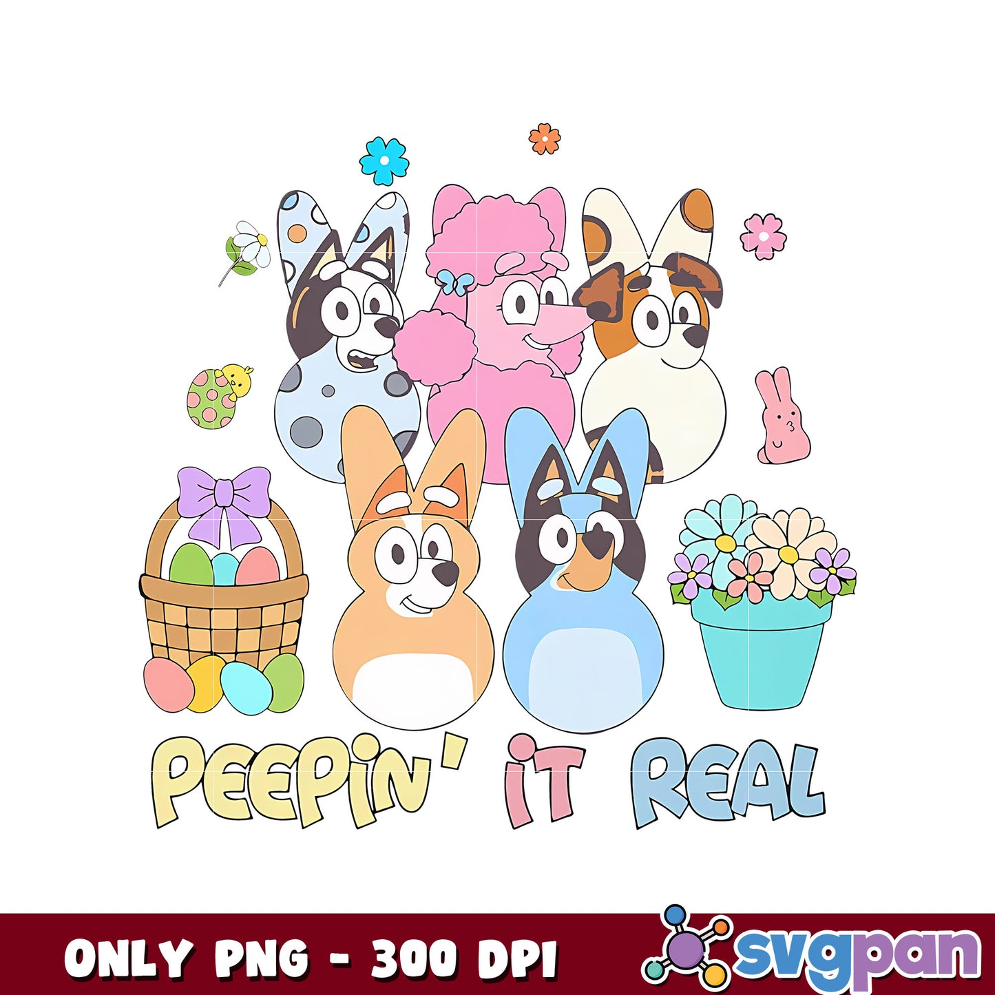 peepin it real bluey design png, bluey hooray it's easter png