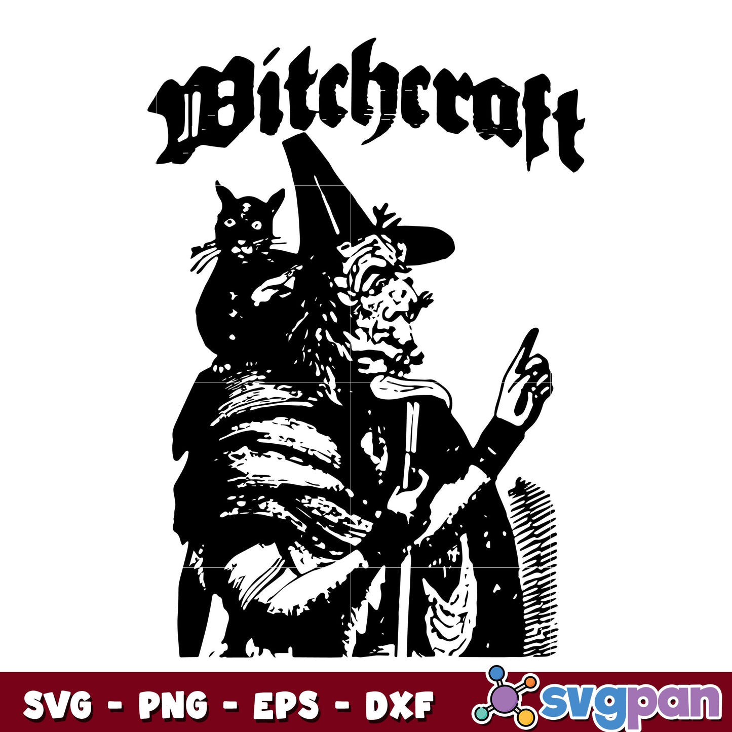 witchcraft spooky witch with black cat halloween svg