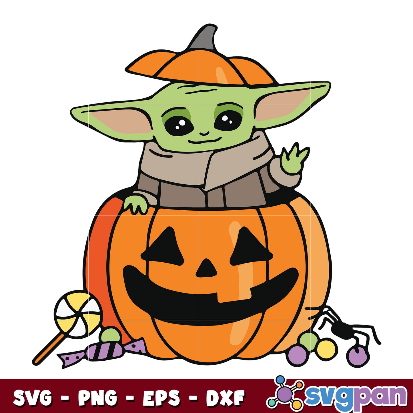 Baby Yoda in pumpkin happy Halloween svg
