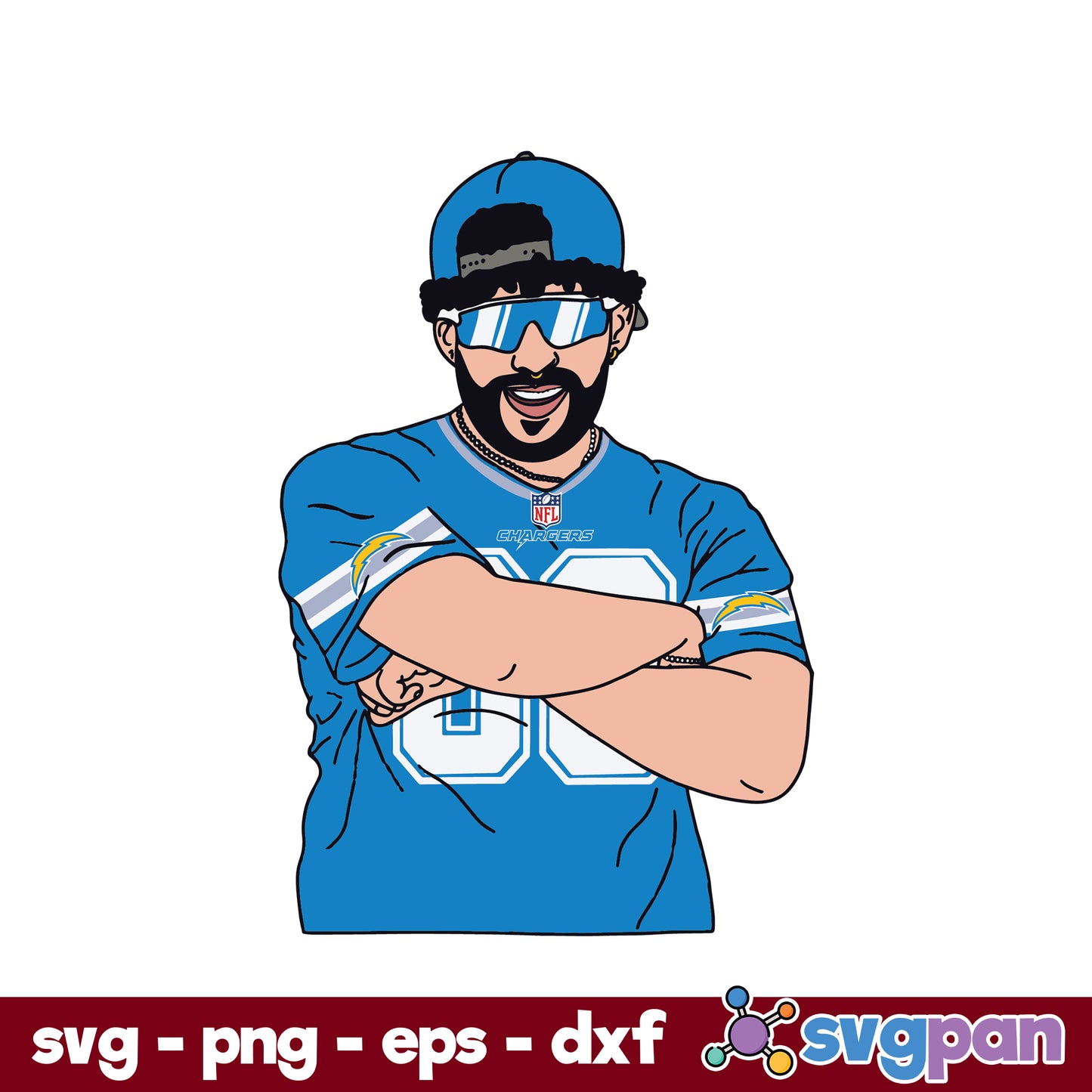 Bad Bunny Los Angeles Chargers SVG, Los Angeles Chargers NFL SVG, PNG DXF EPS Digital File
