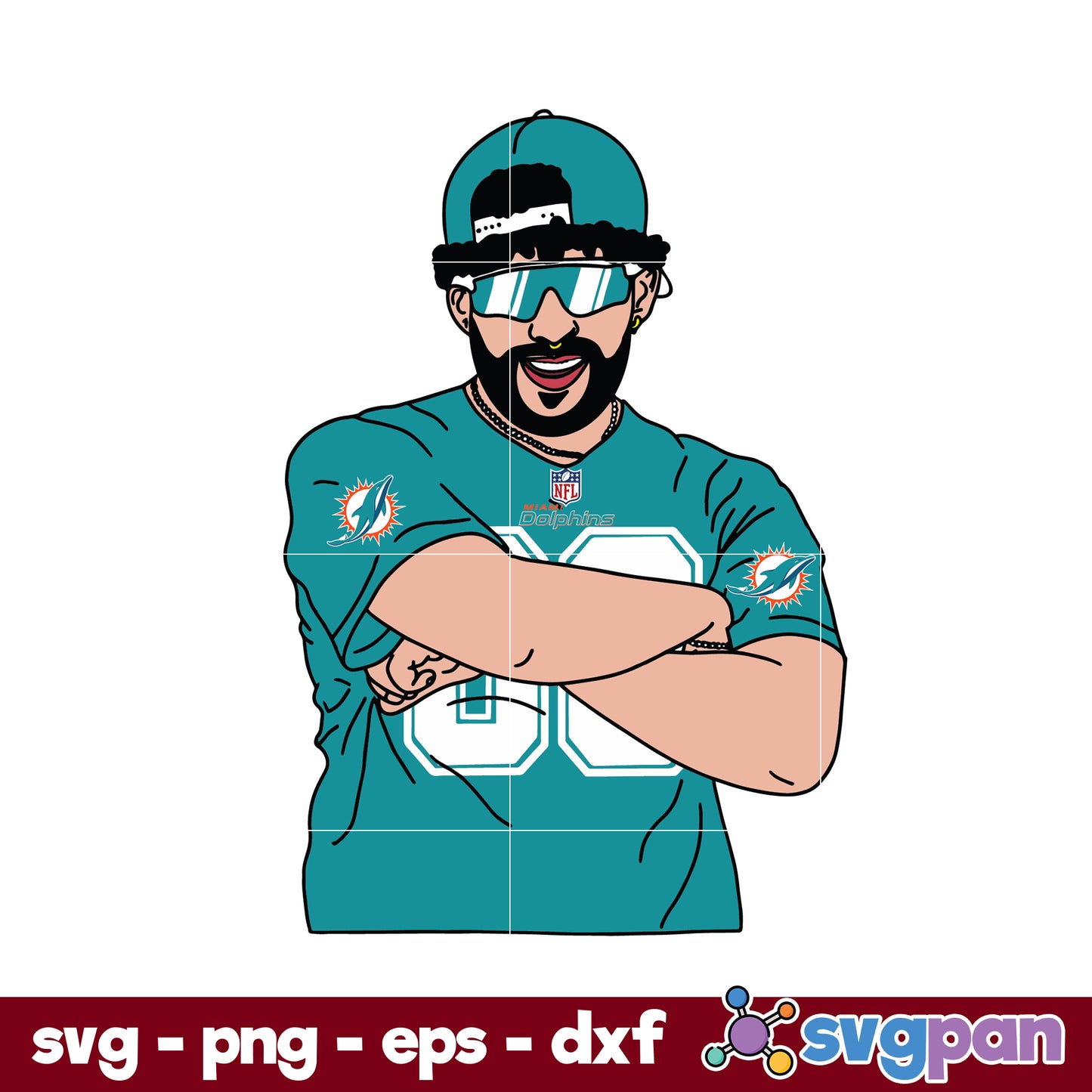 Bad Bunny Miami Dolphins SVG, Miami Dolphins NFL SVG, PNG DXF EPS Digital File
