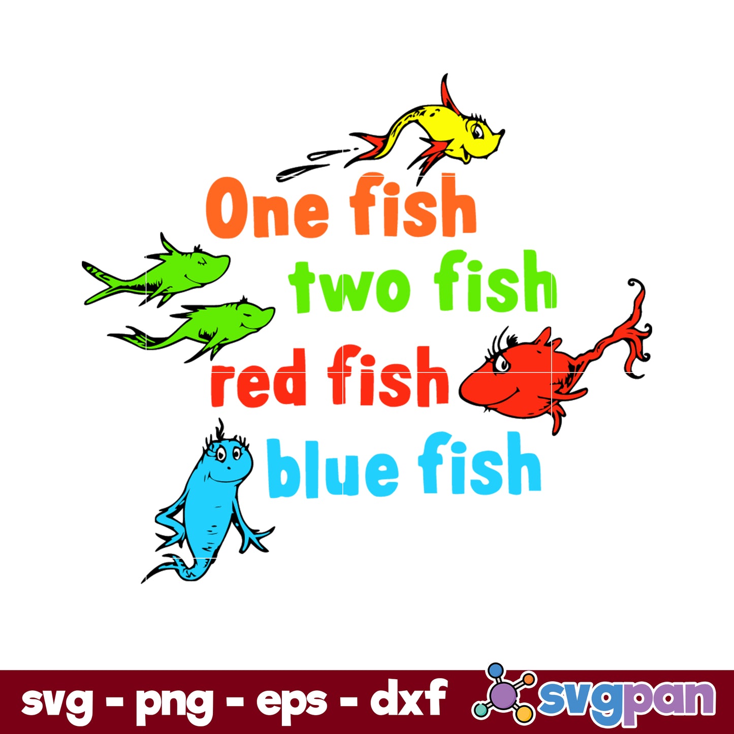 One Fish Two Fish Red Fish Blue Fish SVG