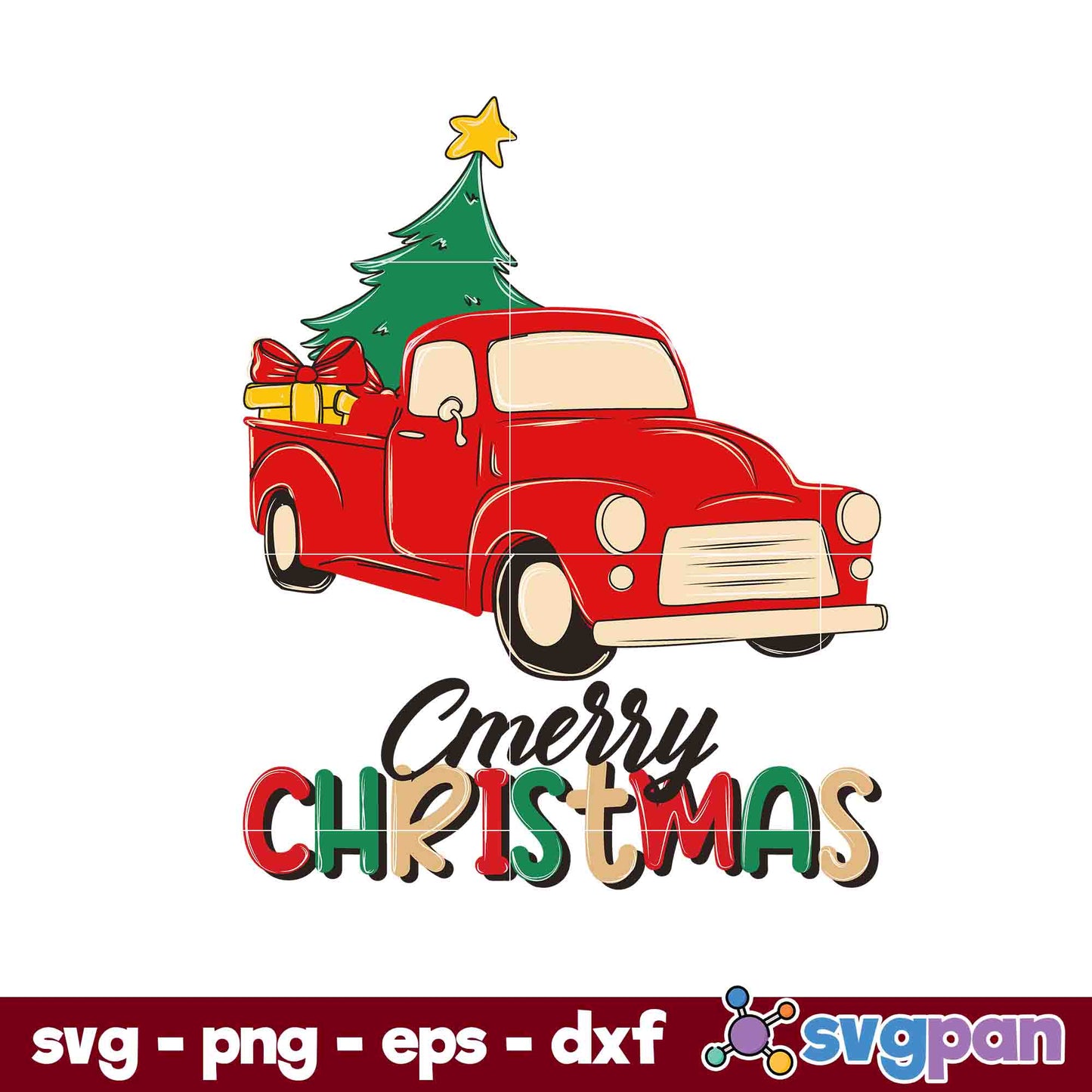 Merry Christmas Farming Red Truck With Christmas Tree Gift Greeting Card SVG