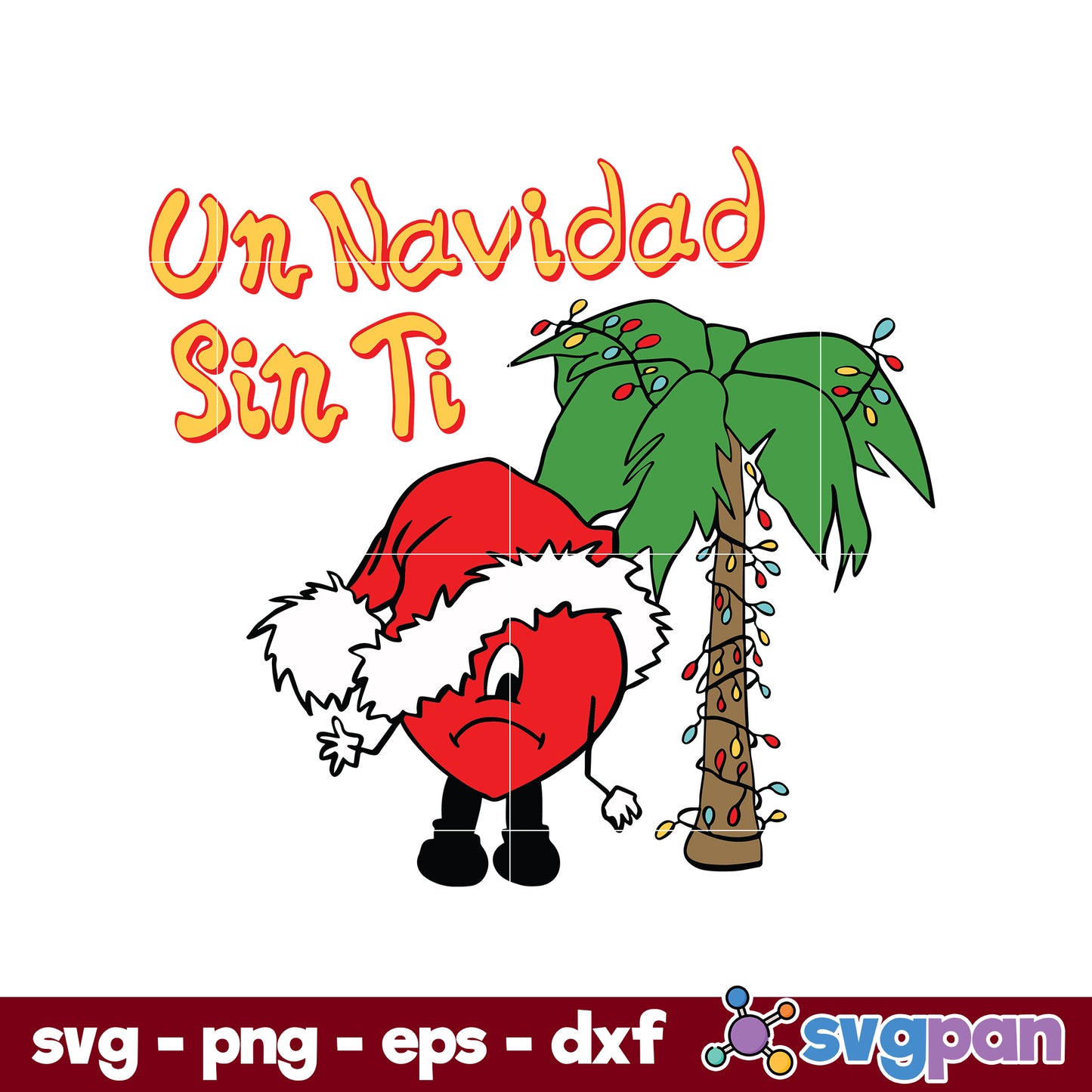 Un Navidad Sin Ti SVG, Bunny Heart Santa Hat Christmas SVG, Christmas SVG.