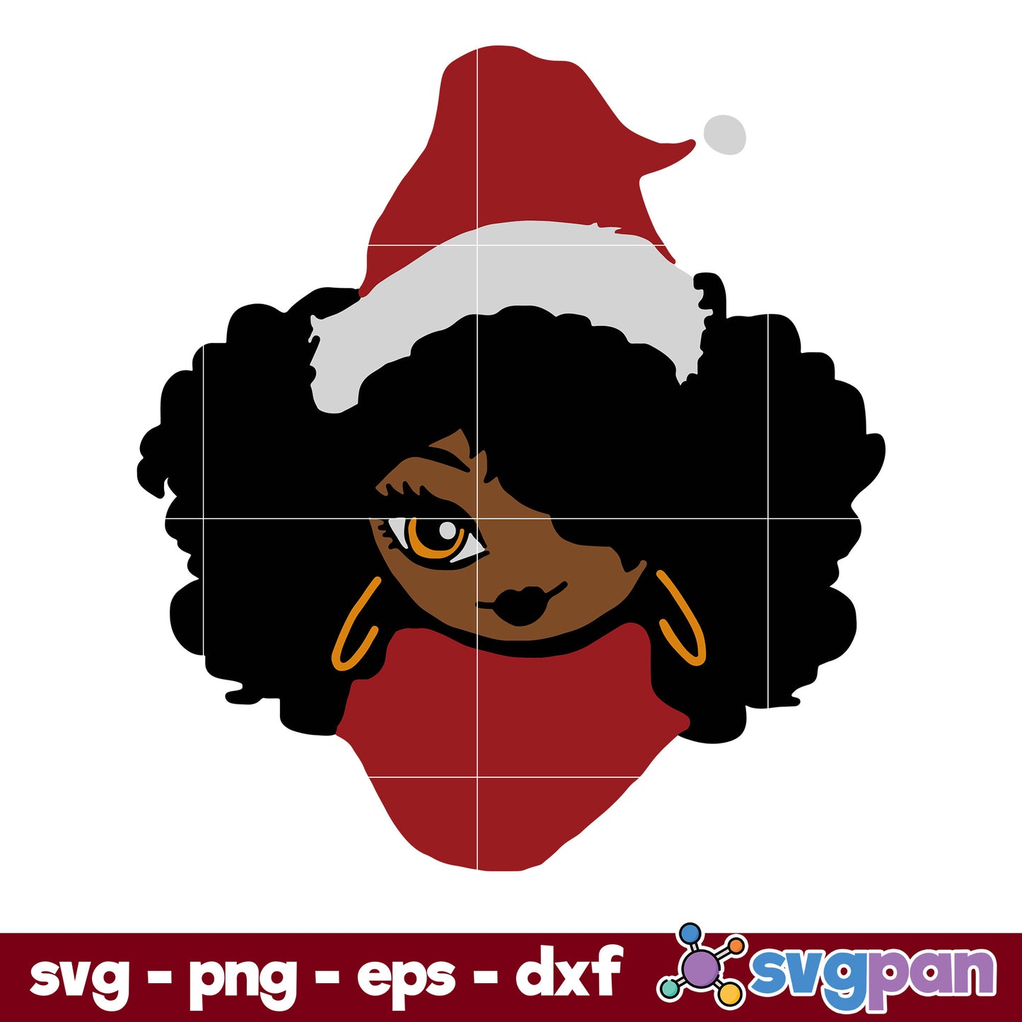 Afro Girl Santa Hat SVG, Christmas SVG, PNG DXF EPS Digital File.