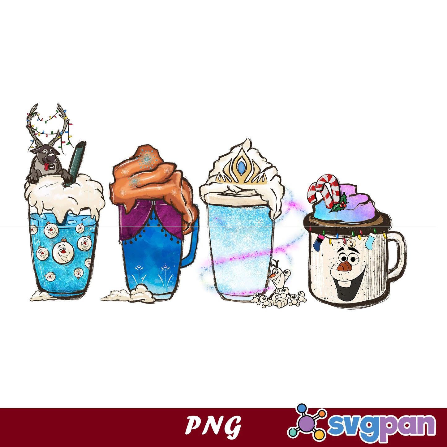 Olaf Christmas Coffee PNG, Reindeer Christmas PNG, Christmas Drink Coffee PNG.