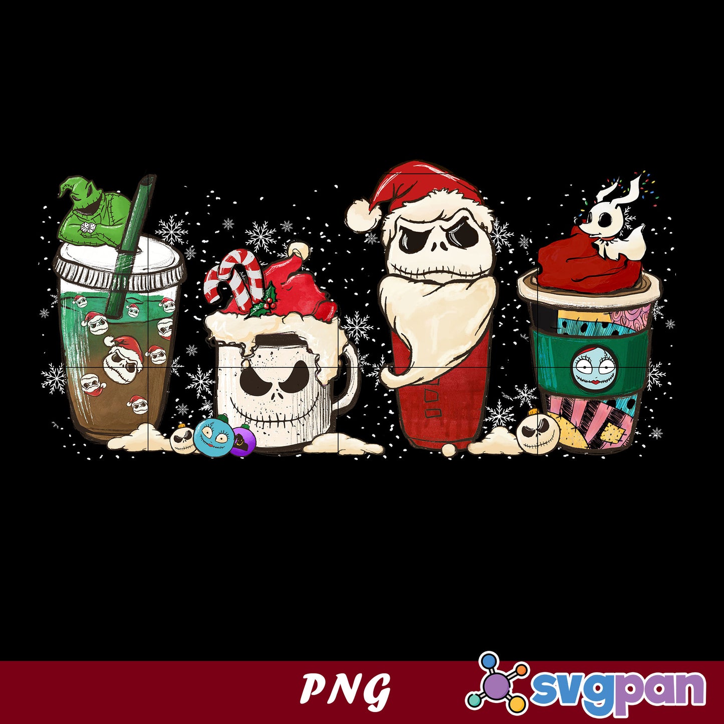 Jack Skellington Coffee Latte PNG, Jack Christmas PNG, Christmas Coffee PNG.