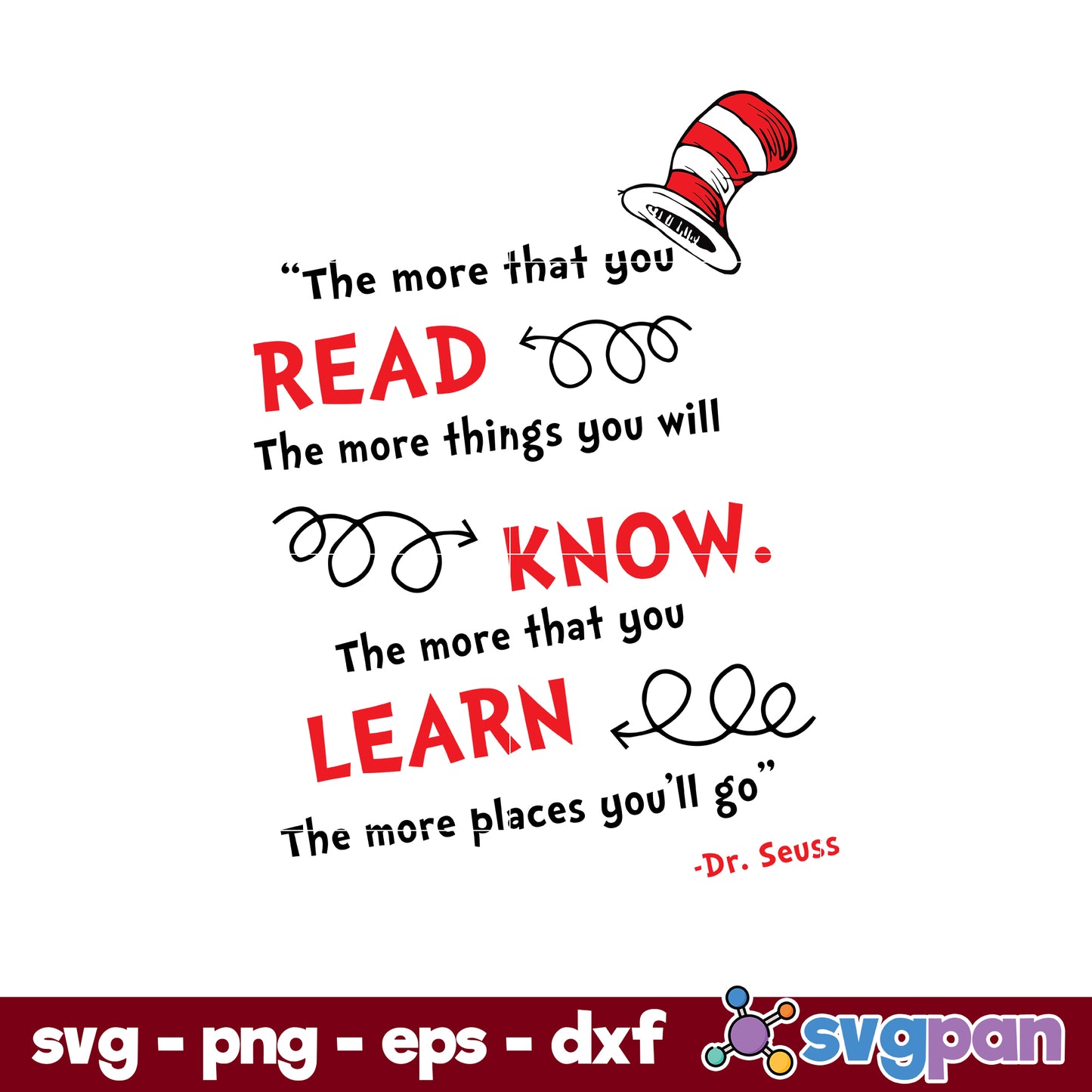 The More That You Read The More Things You Will SVG, Dr Seuss SVG