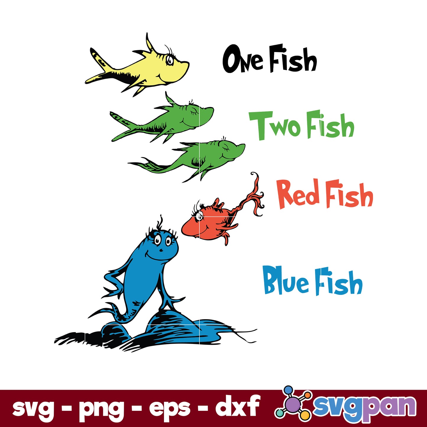 One Fish Two Fish Red Fish Blue Fish SVG, Dr Seuss SVG
