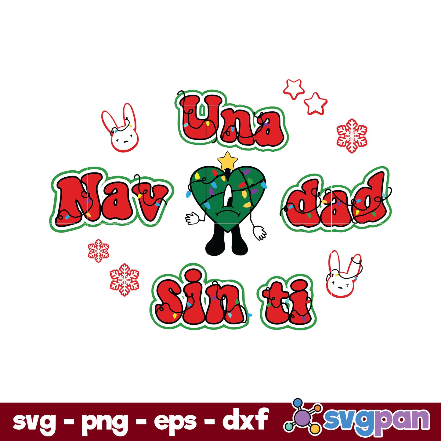 Una Navidad Sin Ti SVG, Heart Bad Bunny Lights Christmas SVG.