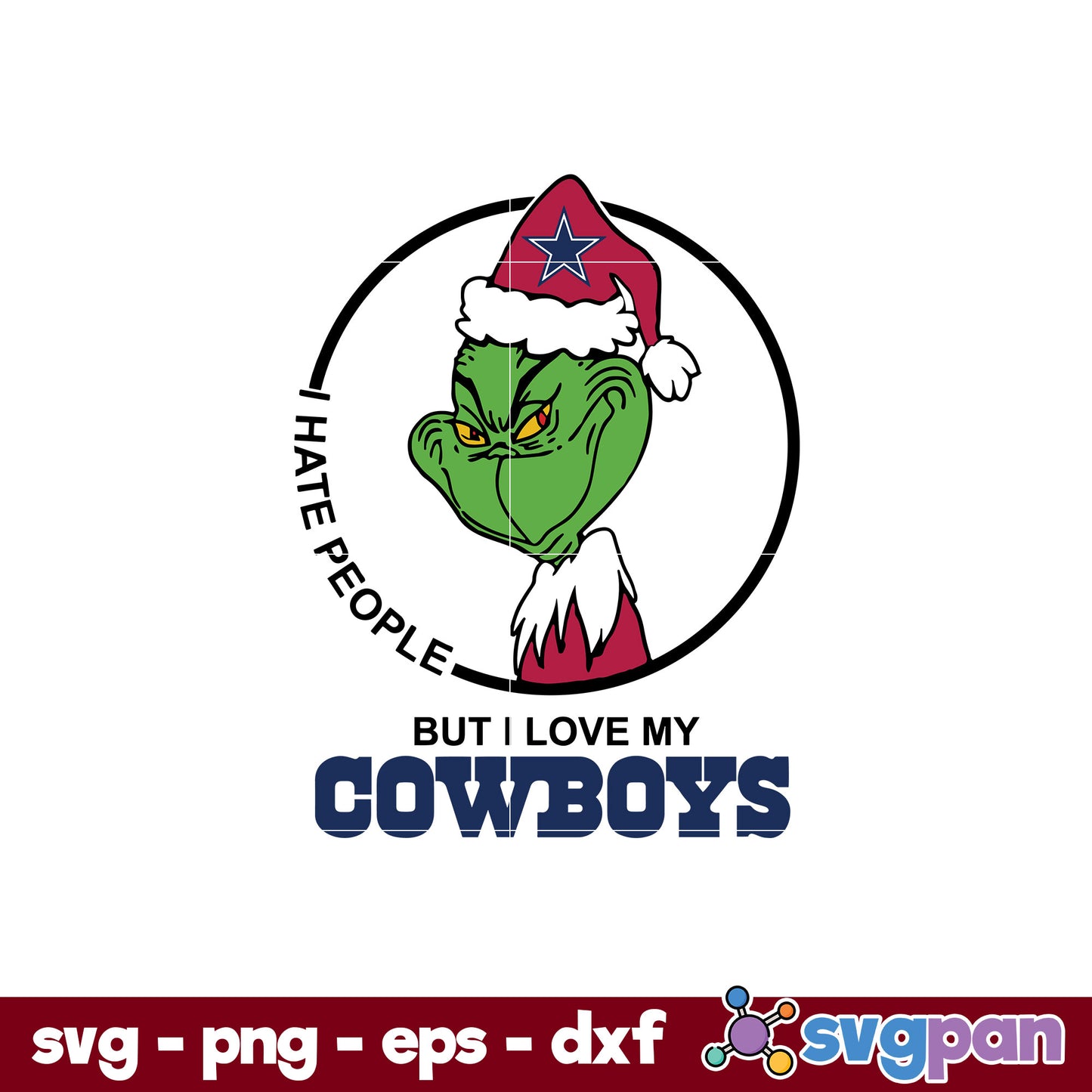 Grinch Santa I Hate People But I Love My Dallas Cowboys SVG Christmas SVG, PNG, DXF, EPS File.