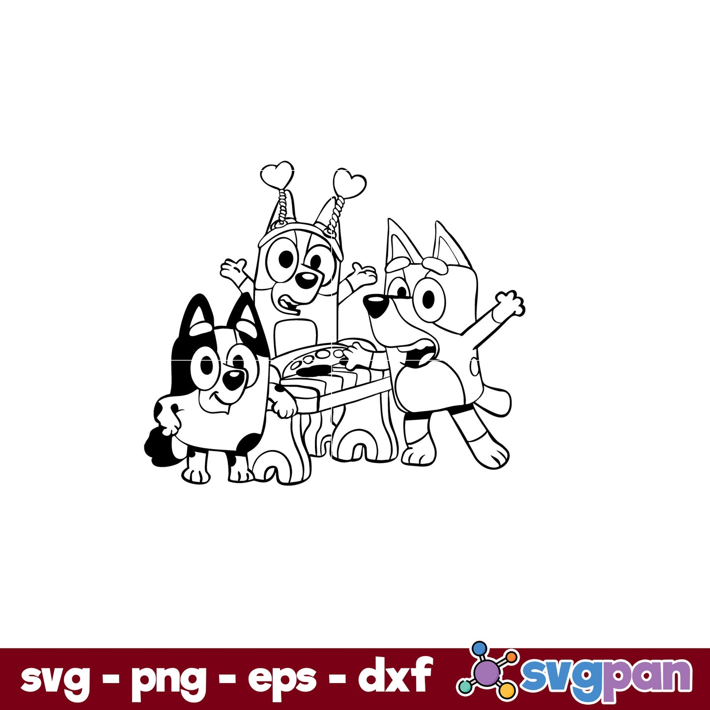 Bluey Friends Piano Outline SVG, Bluey SVG, Cartoon SVG, PNG, DXF, EPS File.