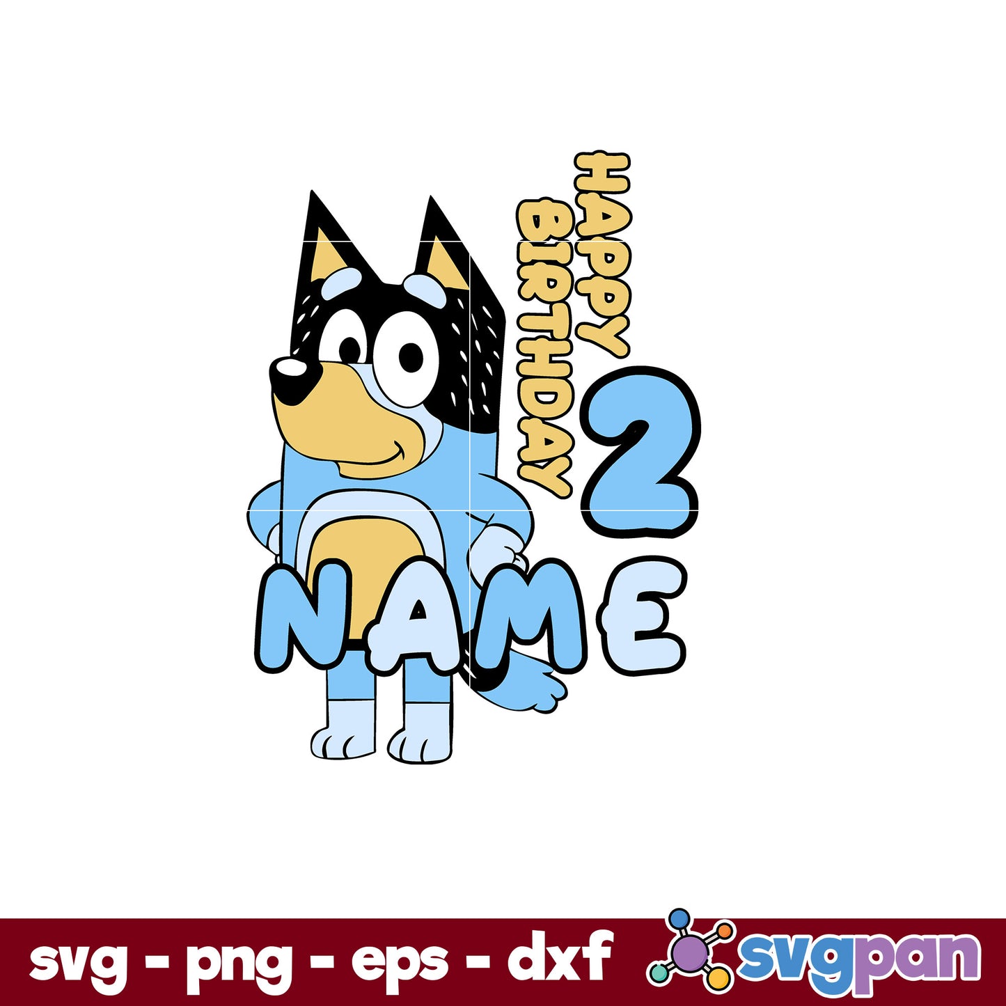 Happy Birthday 2 Bluey SVG, Cartoon SVG, PNG, DXF, EPS File.