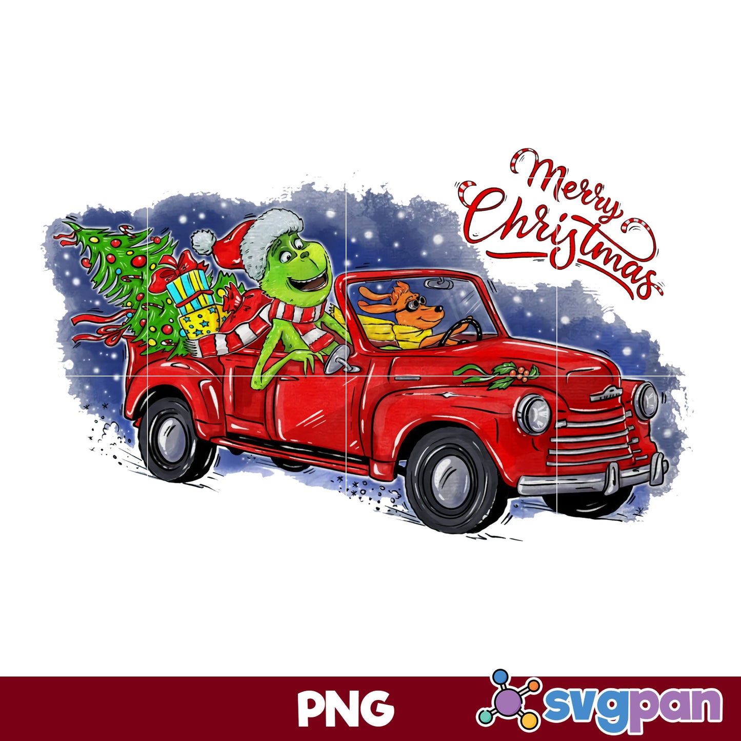 Grinch Truck Merry Christmas Tree PNG, Grinch Christmas PNG.