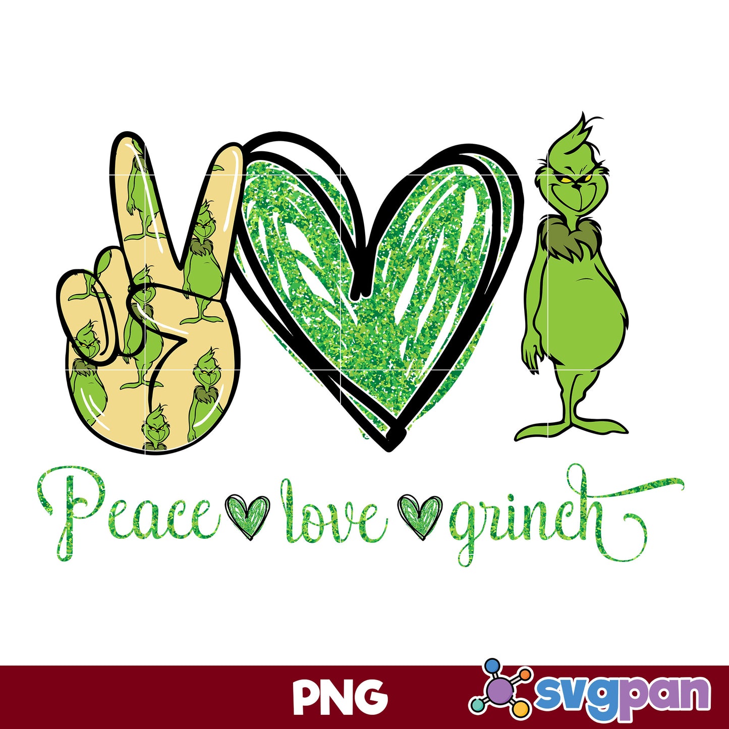 Peace Love Grinch PNG, Grinch Christmas PNG Digital File.