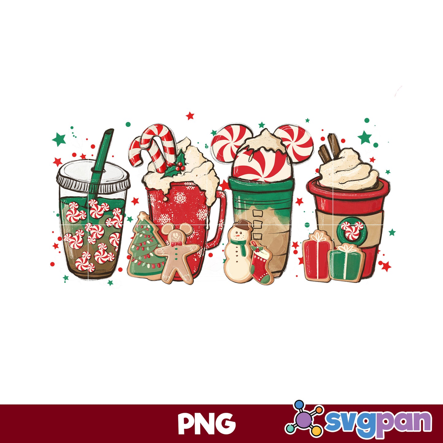 Disney Mickey Coffee Christmas PNG, Christmas Coffee PNG.