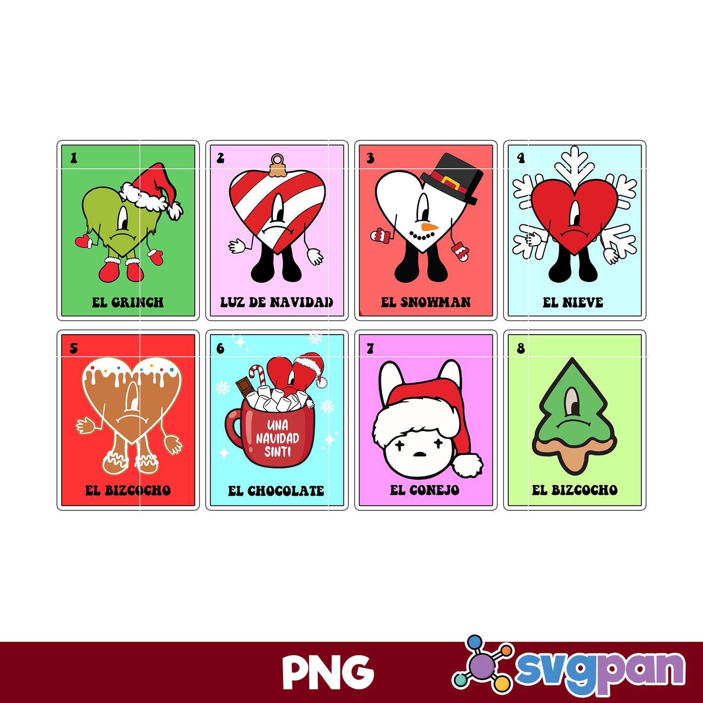 Heart Bad Bunny Loteria Christmas PNG, Bunny Christmas PNG