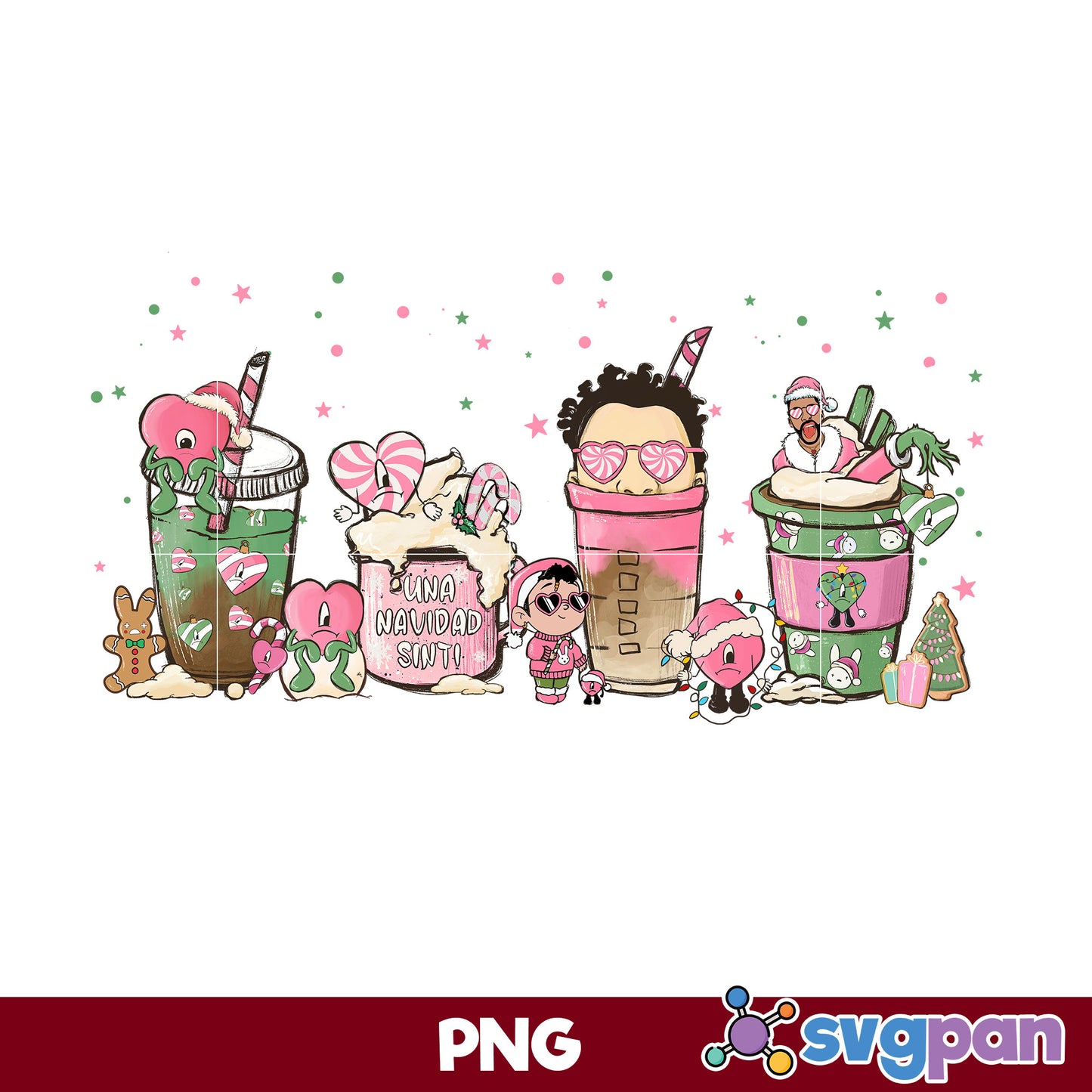Una Navidad Sin Ti Christmas Coffee PNG, Bunny Coffee Cups PNG