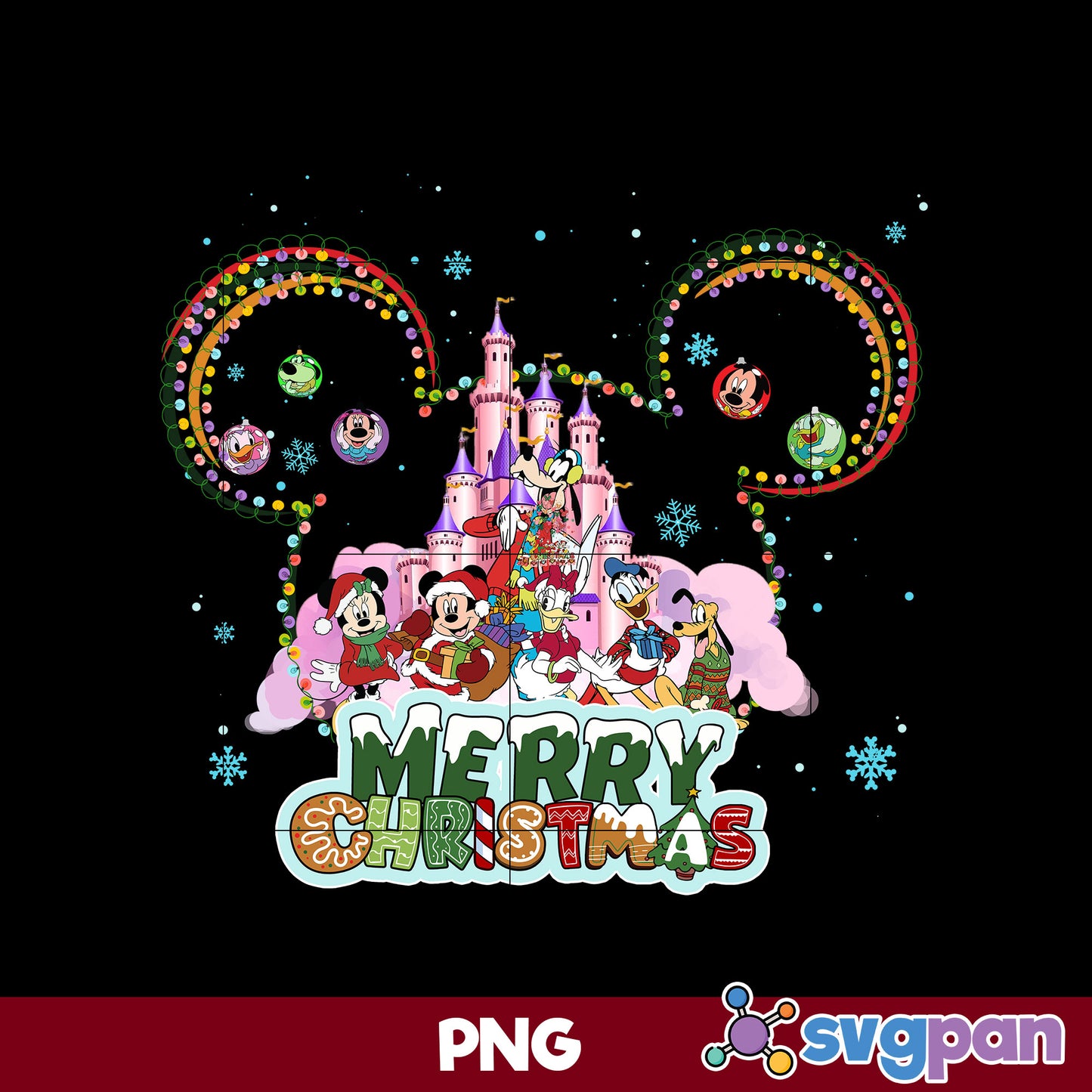 Disney Castle Merry Christmas PNG, Disney Christmas PNG File.