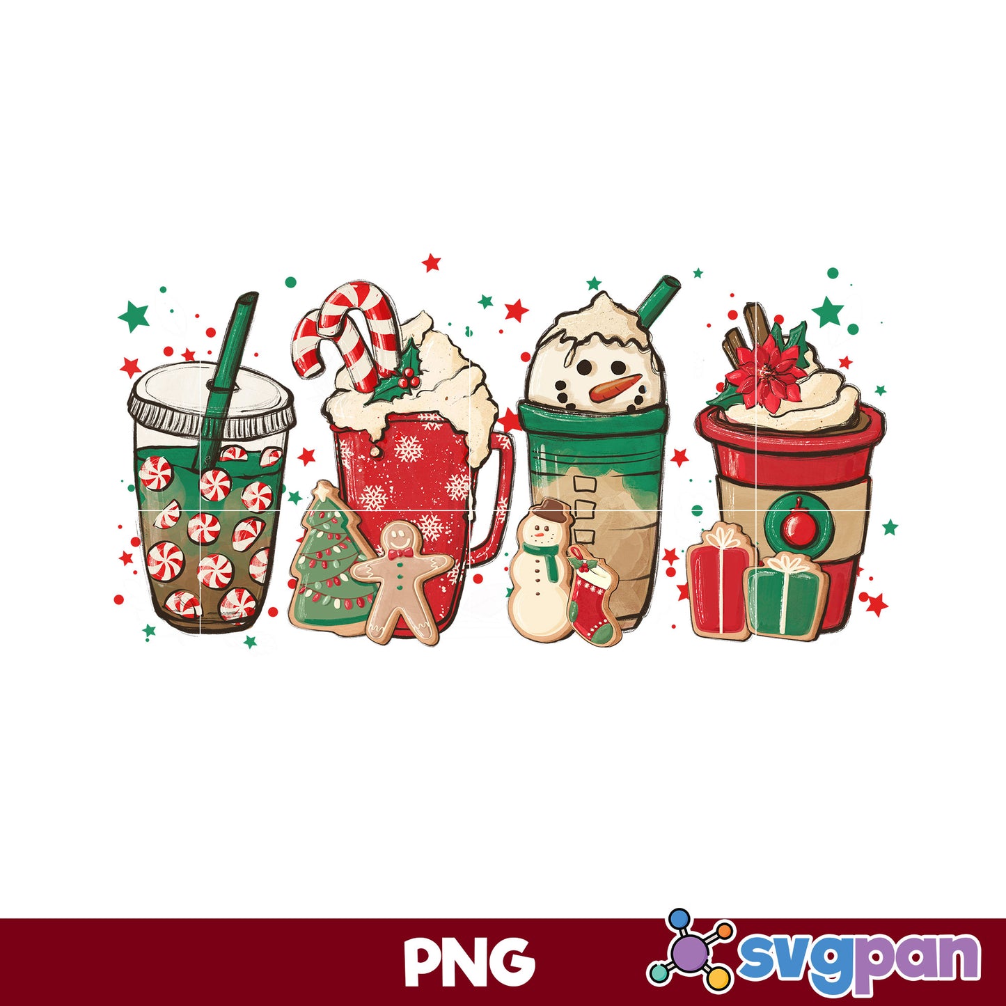 Snowman, Gingerbread, Candy Christmas Coffee PNG, Christmas PNG.