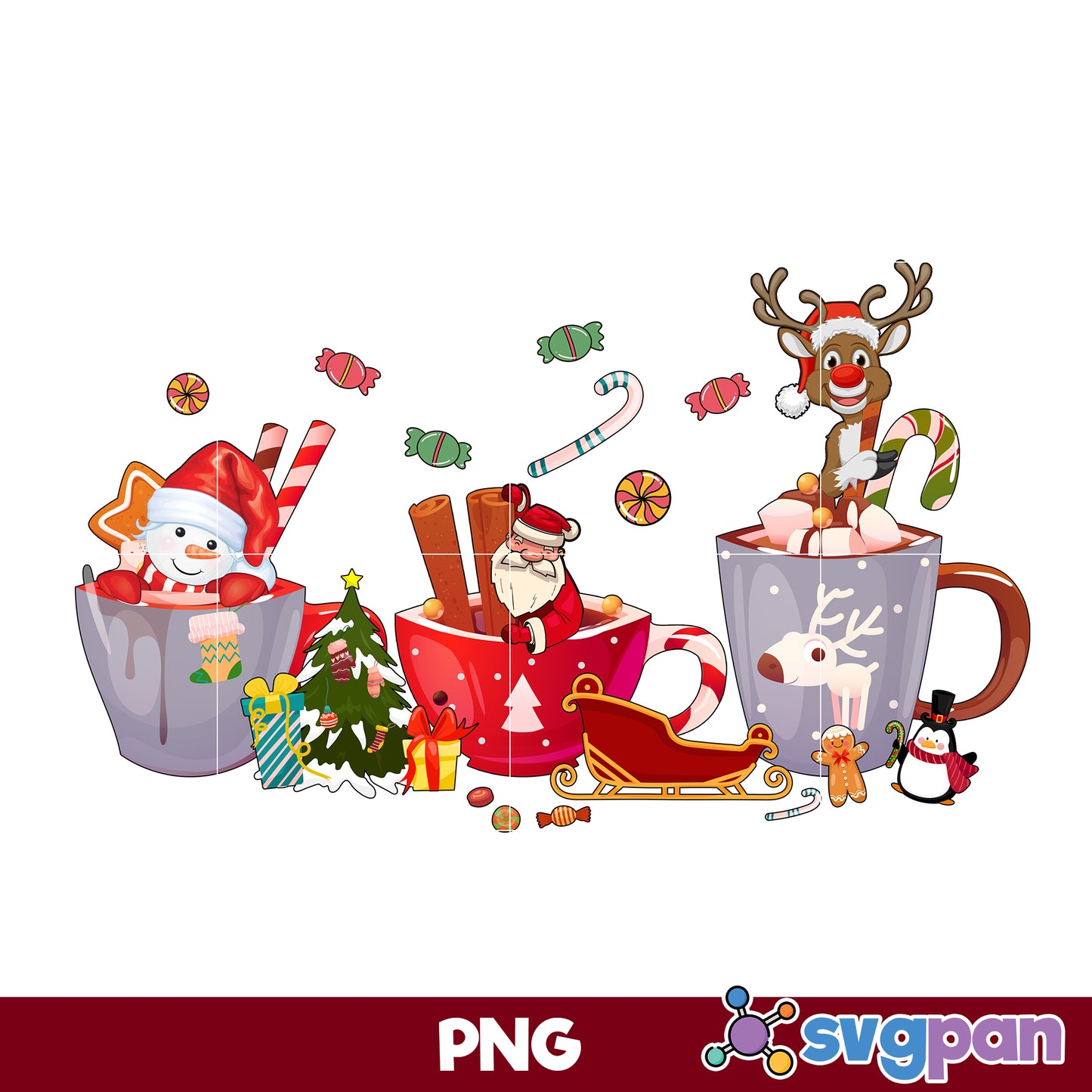 Reindeer, Snowman, Gnome Christmas Coffee PNG, Christmas Coffee PNG File.