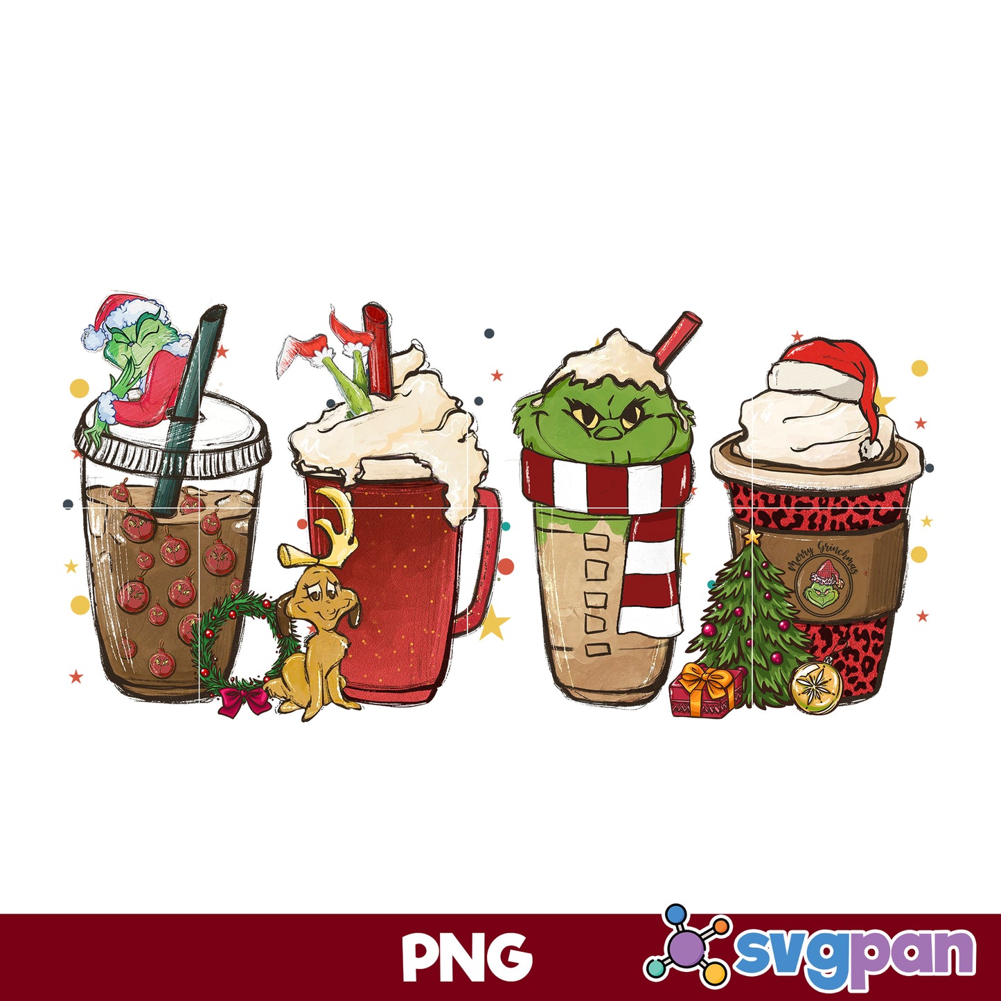 Grinch Ice Cream Christmas Coffee PNG, Christmas Coffee PNG File.