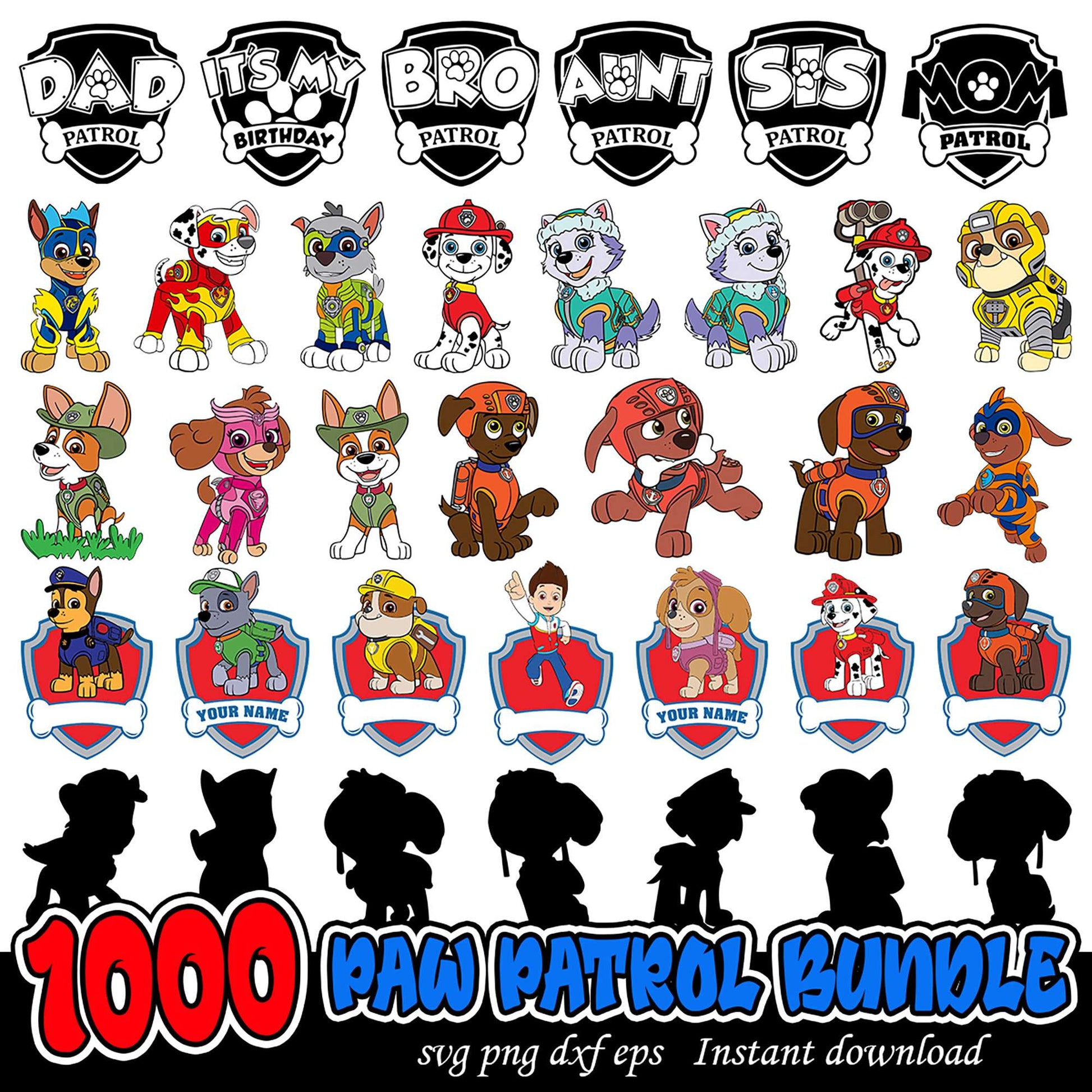 1000 Paw Patrol Bundle SVG PNG EPS Instant Download Gifts