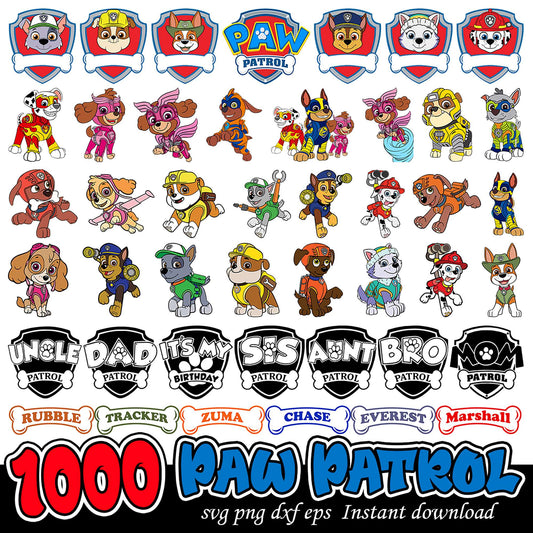 1000 Paw Patrol SVG Bundle for Kids Birthday Crafts