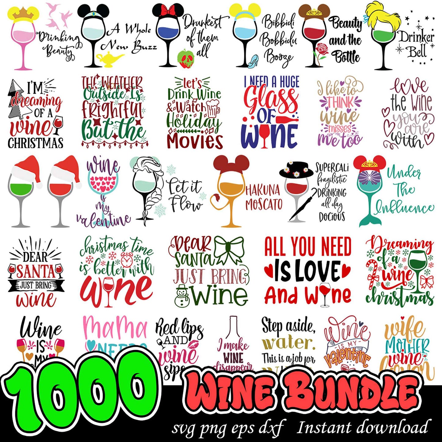 1000 Wine SVG Bundle Instant Download