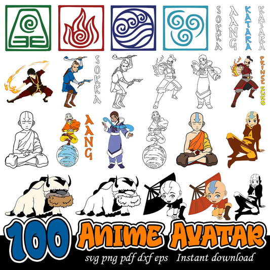 100 Anime Avatar SVG Bundle for Instant Download Designs