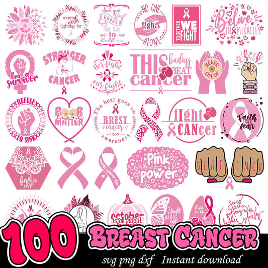 100 Breast Cancer SVG Designs Instant Download