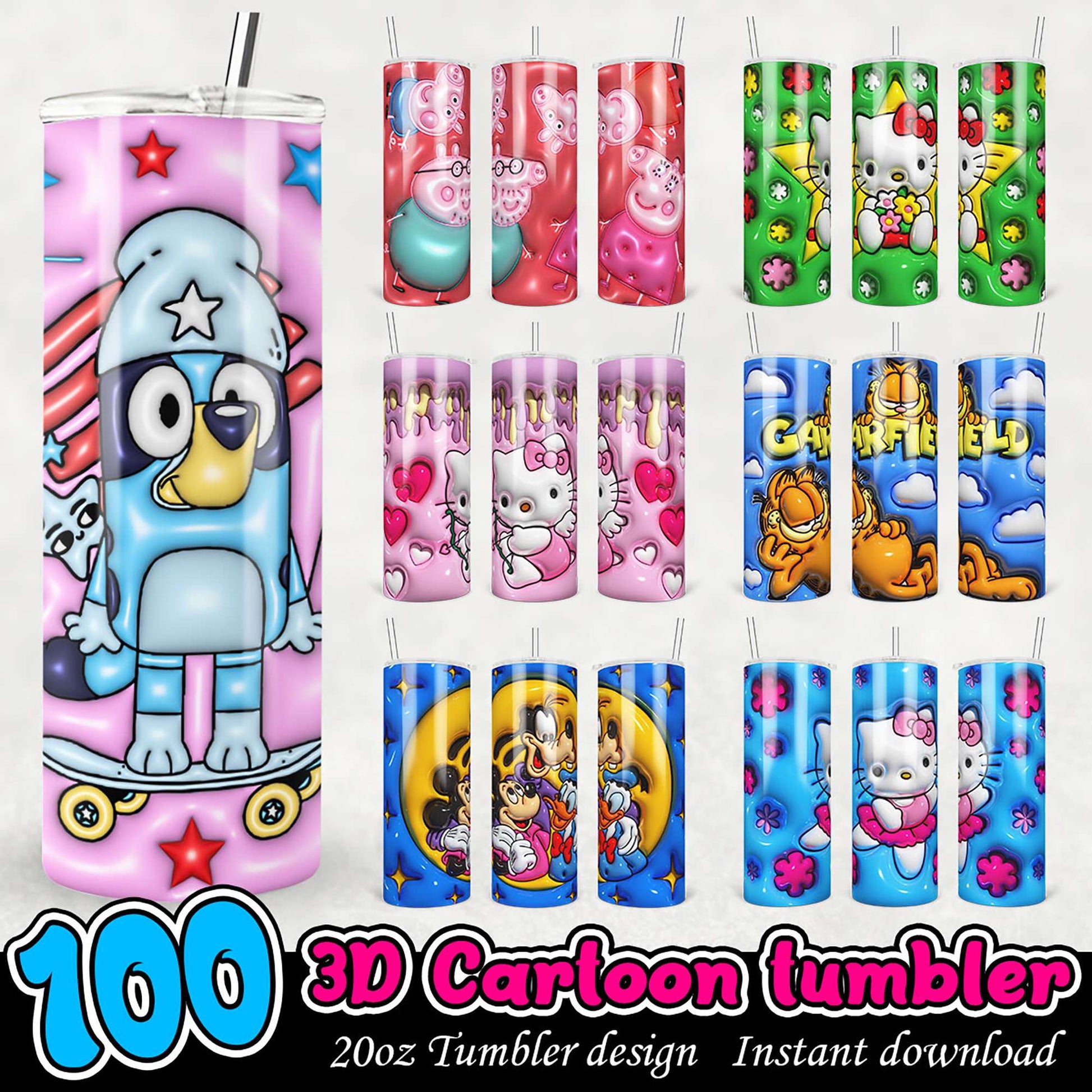 100 Cartoon Tumbler Designs PNG