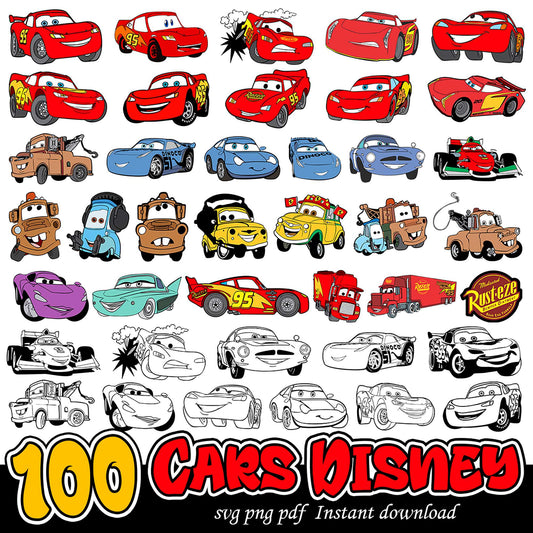 100 Disney Cars SVG Bundle Instant Download for Crafts