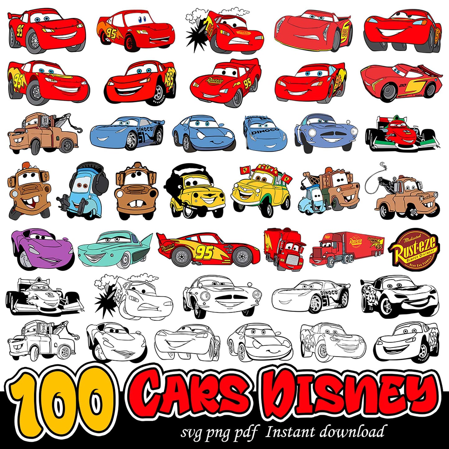 100 Disney Cars SVG Bundle for Creative Projects Download