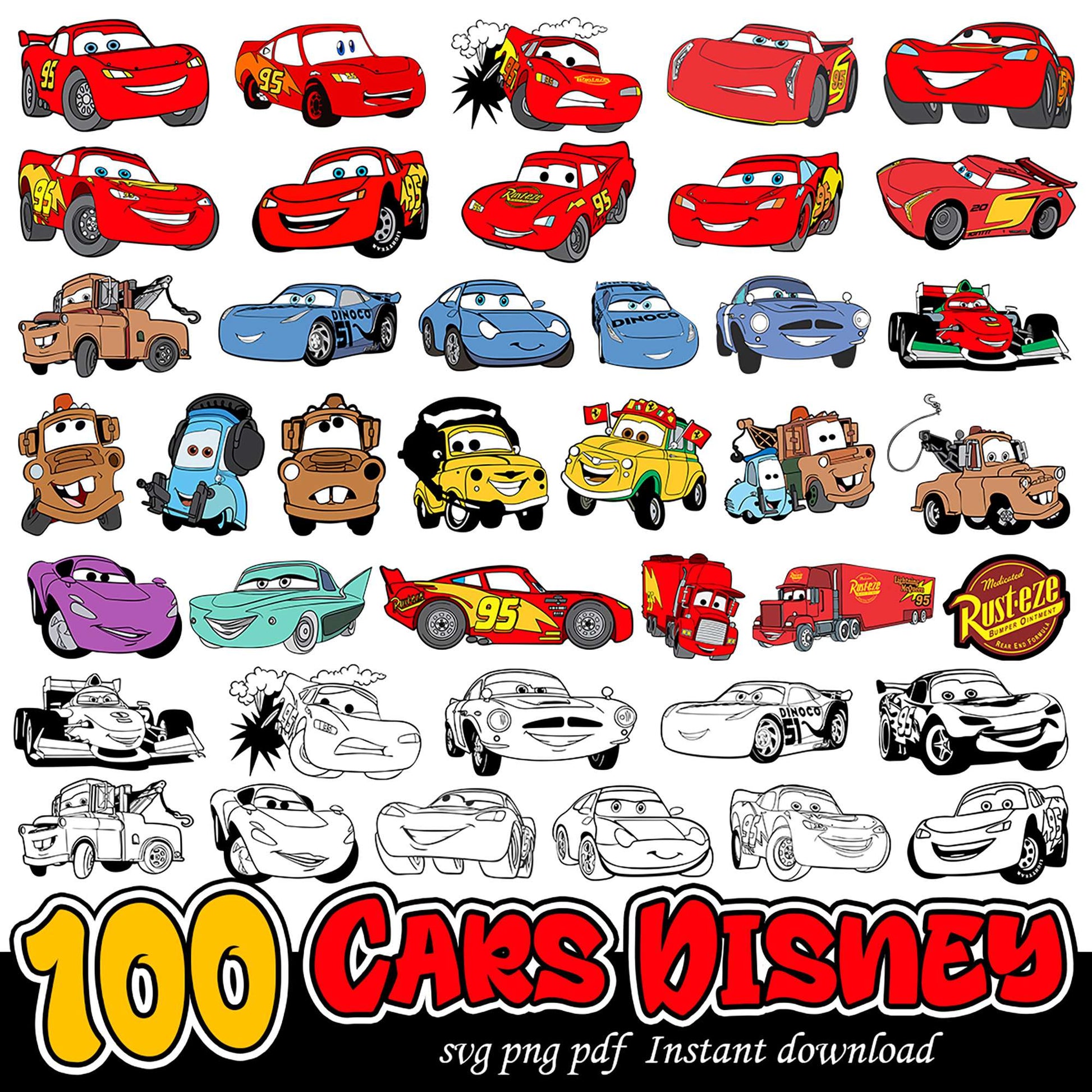 100 Disney Cars SVG Bundle for Creative Projects Download