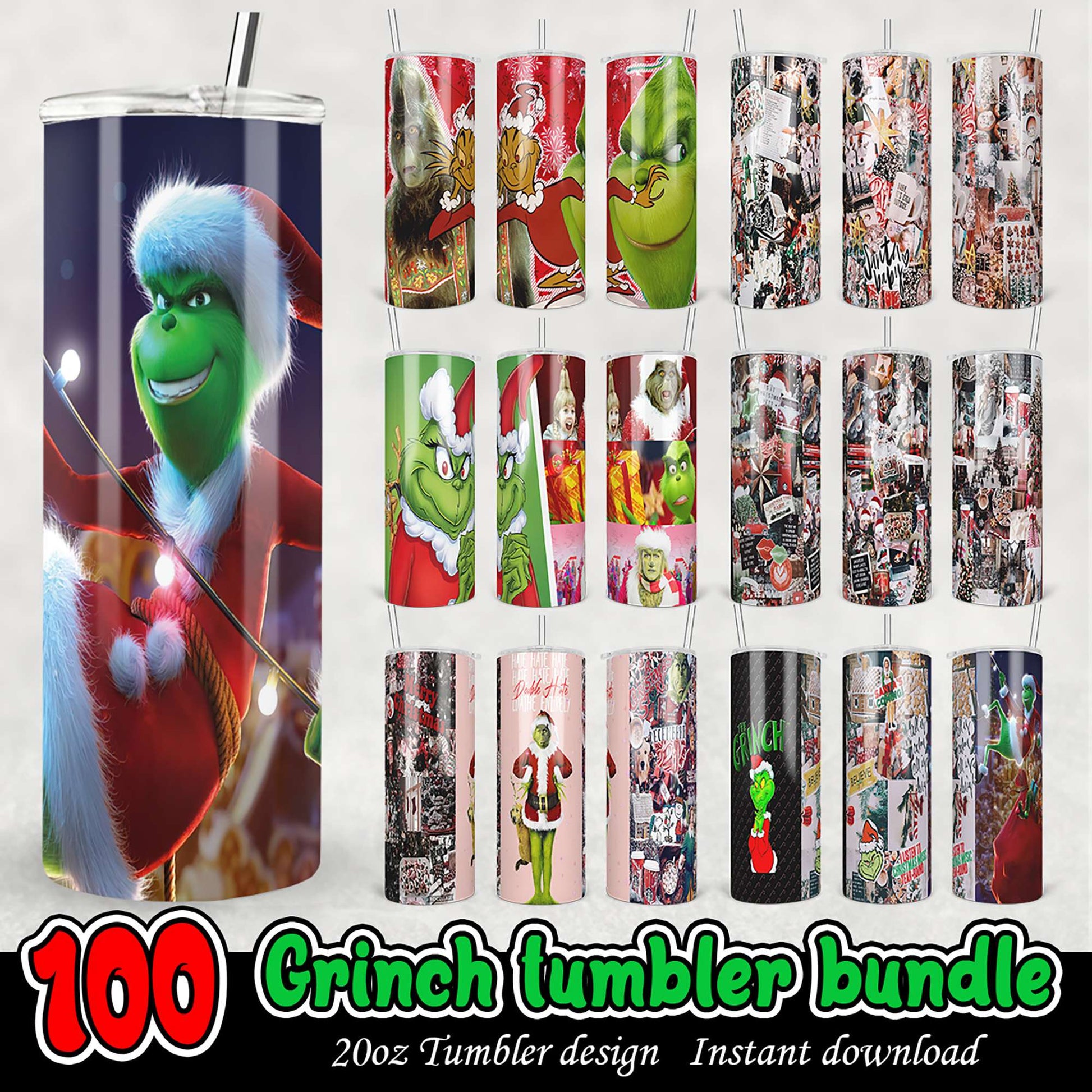100 Grinch Tumbler Designs PNG Bundle