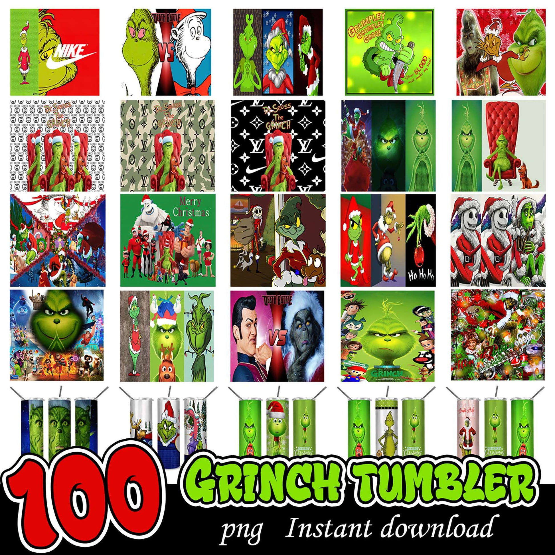 100 Grinch Tumbler PNG Bundle for Instant Download Fun