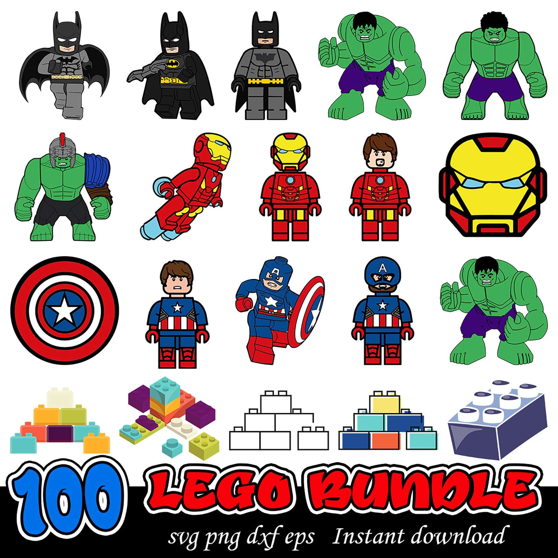 100 Lego Character Bundle SVG PNG DXF Instant Download
