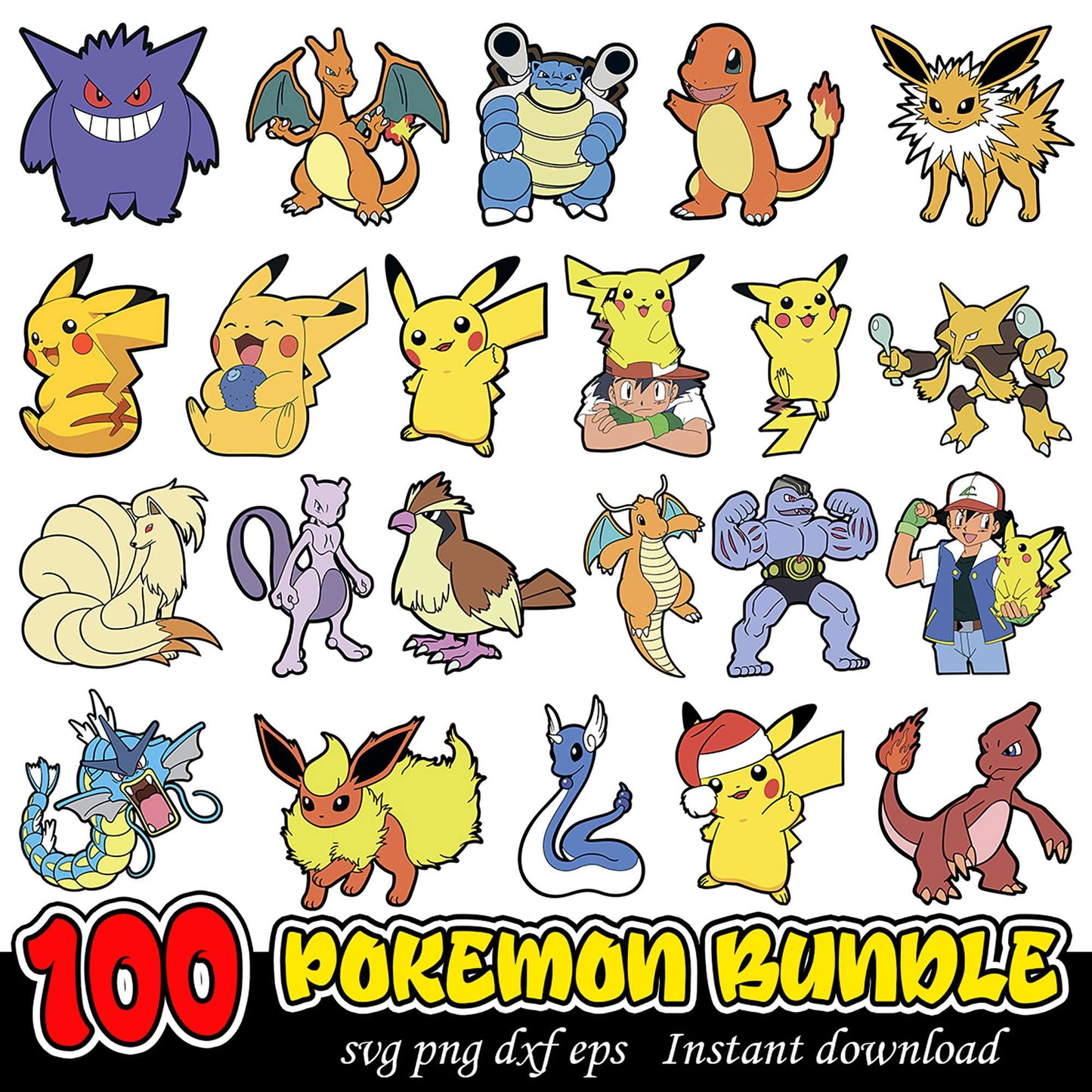 100 Unique Pokemon SVG PNG DXF EPS Bundle Instant Download